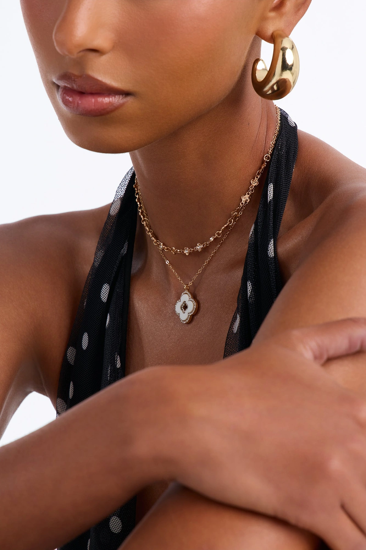 Tami Twinkle Necklace - White/Gold — Branco/Dourado
