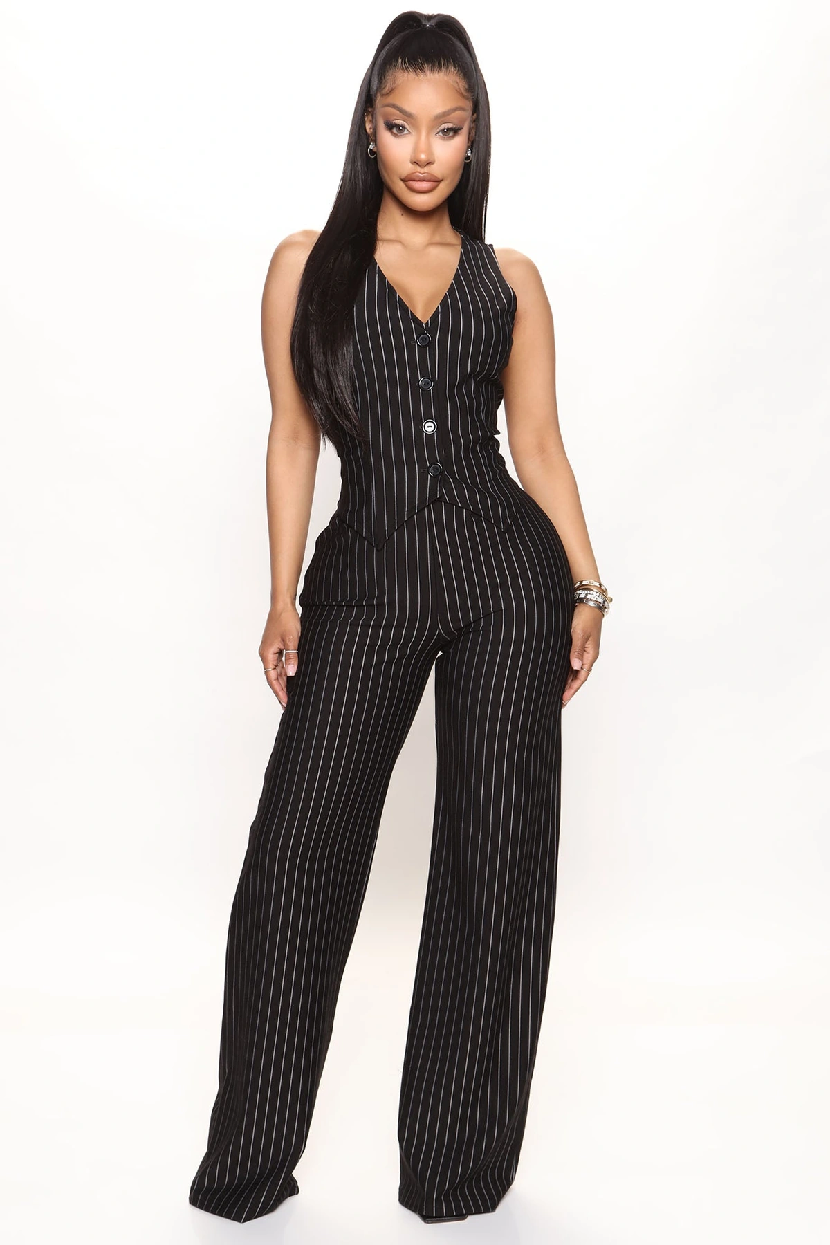 Julia Vest Pant Set - Black — Preto
