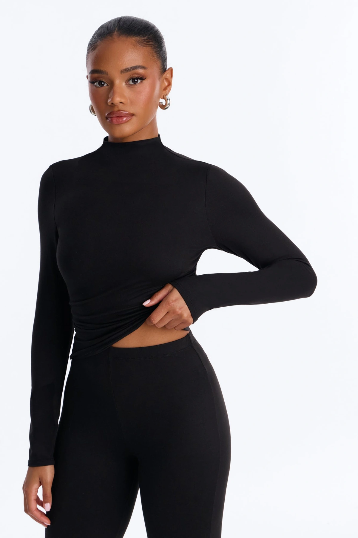 Lielle Mock Neck Pant Set - Black — Preto