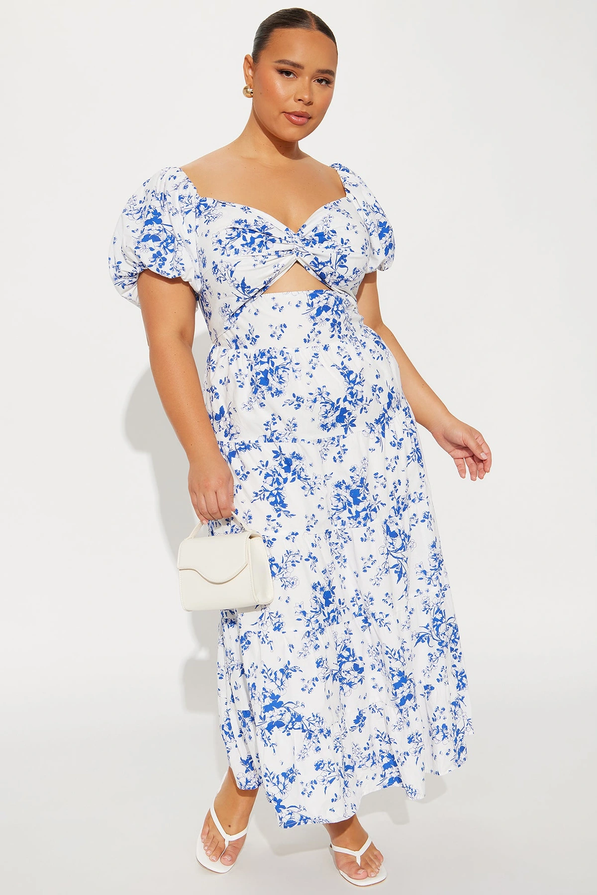 Diara Floral Linen Midi Dress - Blue/combo — Azul/combinação