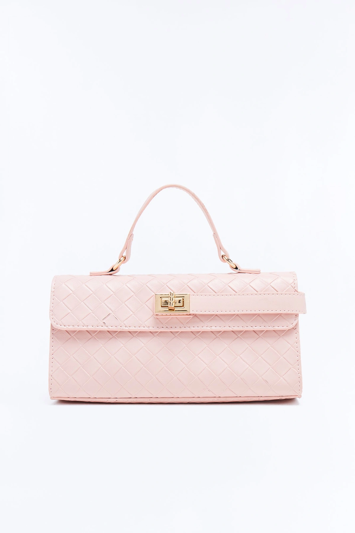 Chloe Woven Faux Leather Satchel Handbag - Pink — Rosa