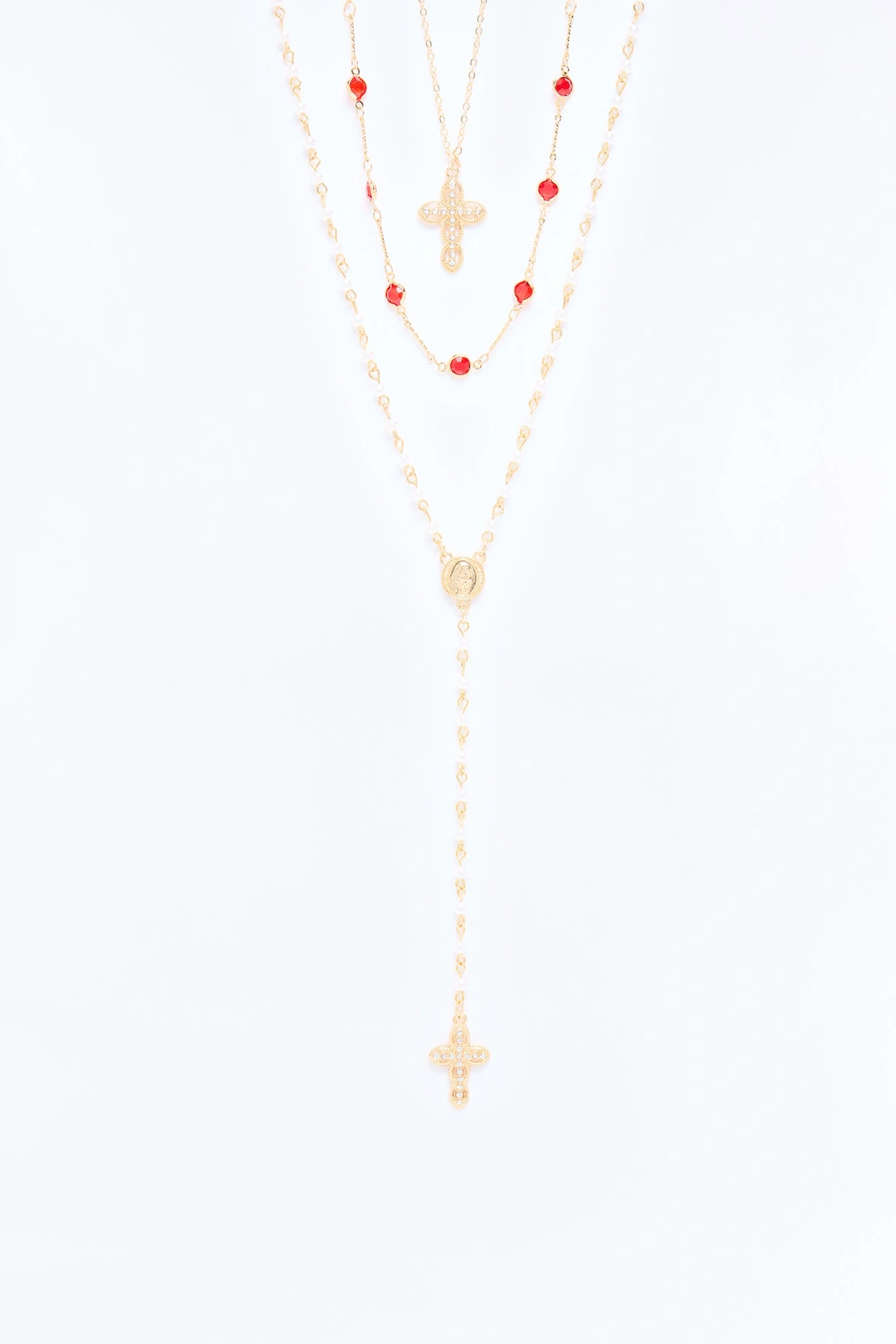 Have A Little Faith Lariat Necklace - Gold/Red — Dourado/Vermelho