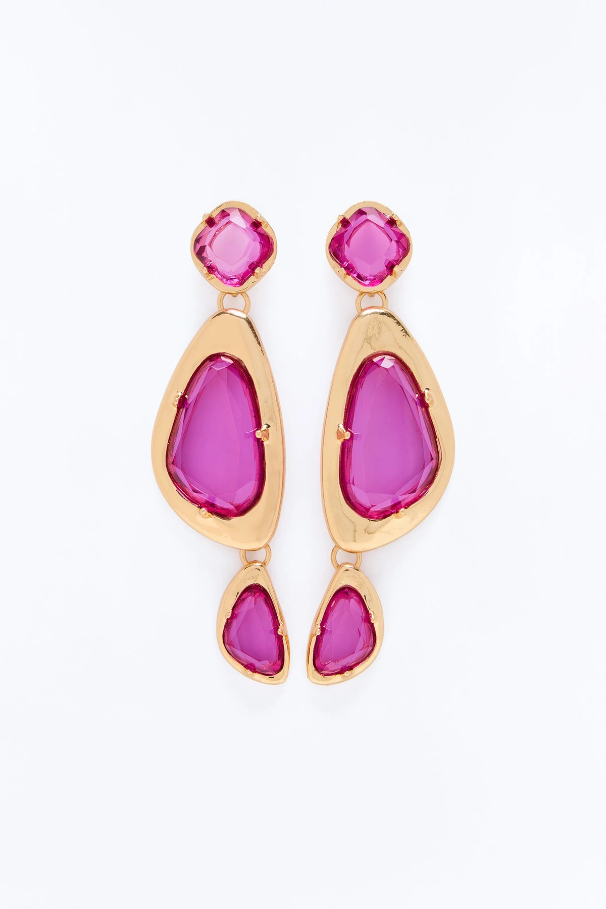 Blue Iris Drop Earrings - Gold/Pink — Dourado/Rosa