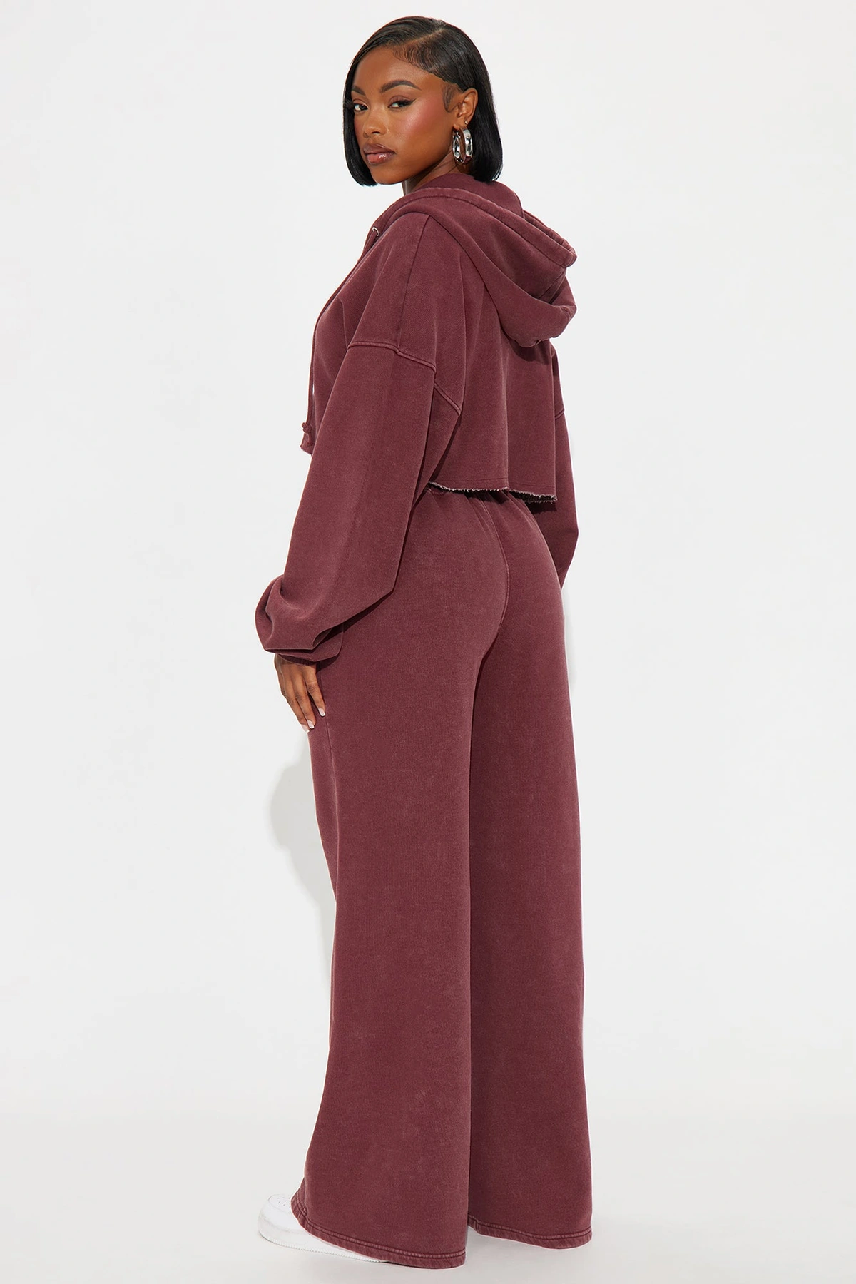 On The Go Fleece Pant Set - Burgundy — Bordô