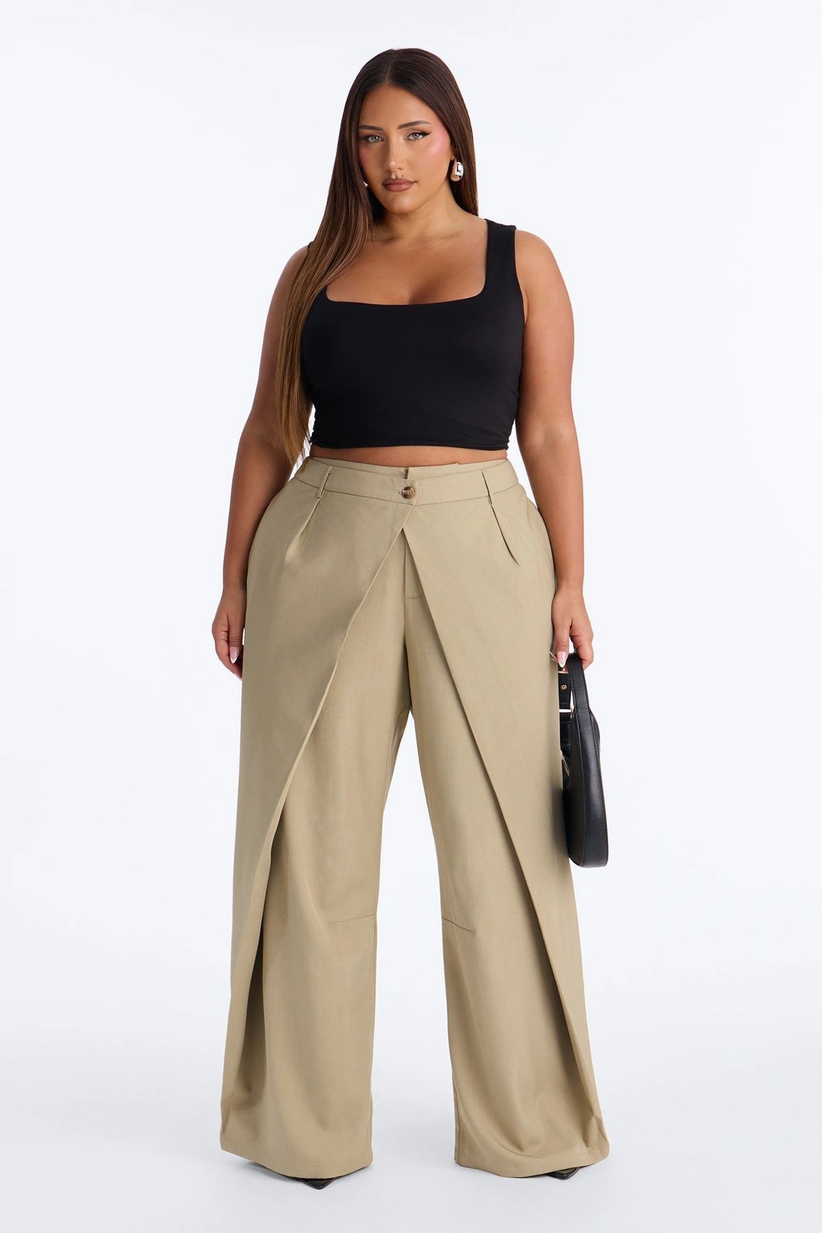Margaret Solid Wide Leg Front Wrap Trouser Pant - Sage — Verde-sálvia