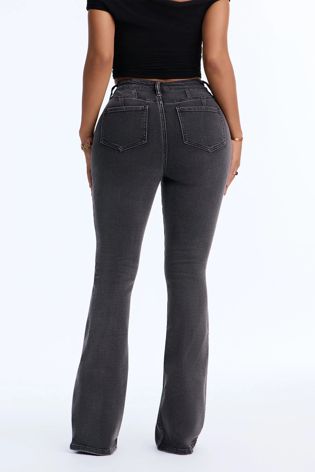 Truly Iconic High Rise Sculpting Stretch Flare Jeans - Black Wash — Ganga preta