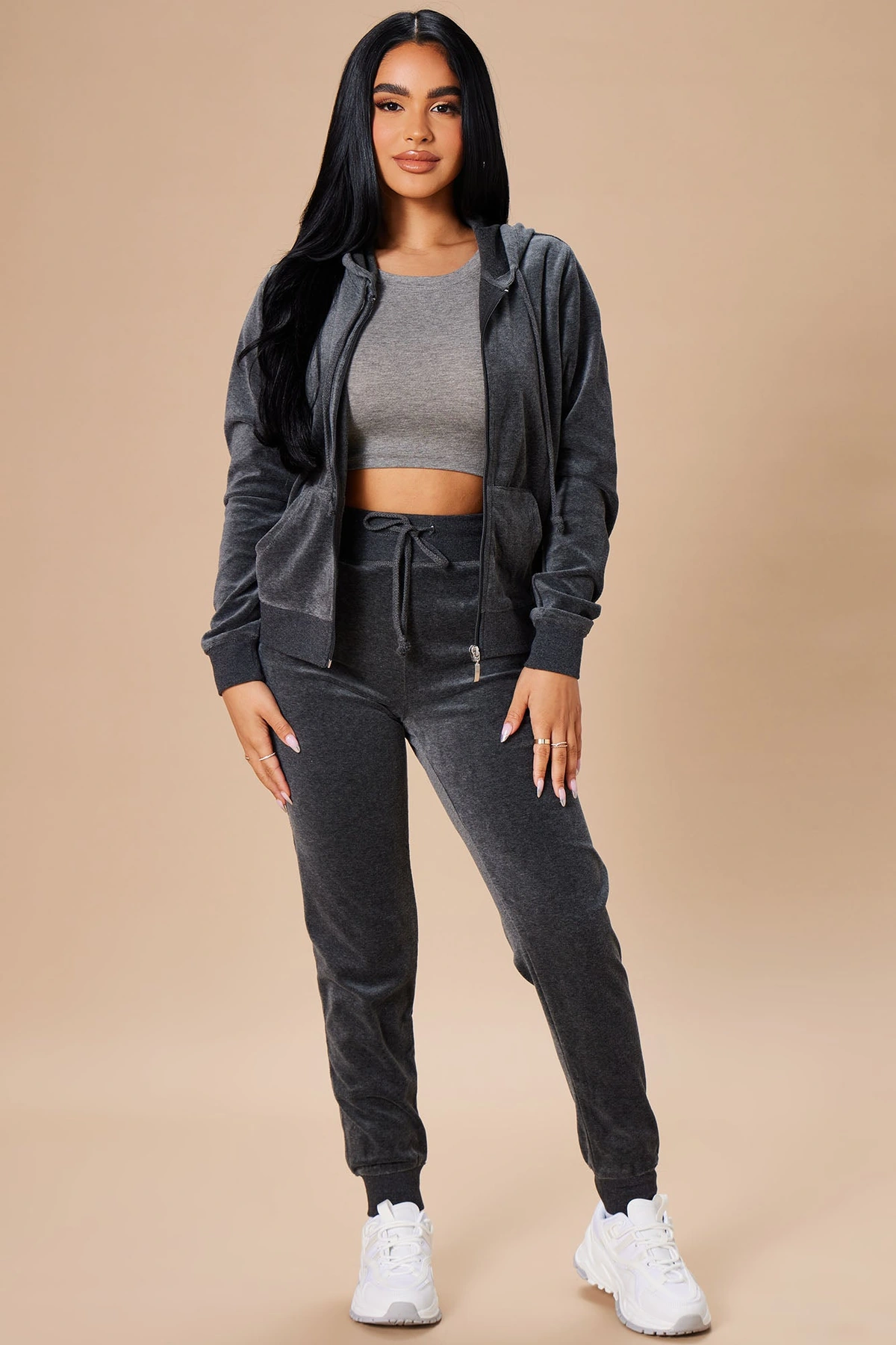 The Original Trendsetter Velour Set - Charcoal — Cinzento-escuro