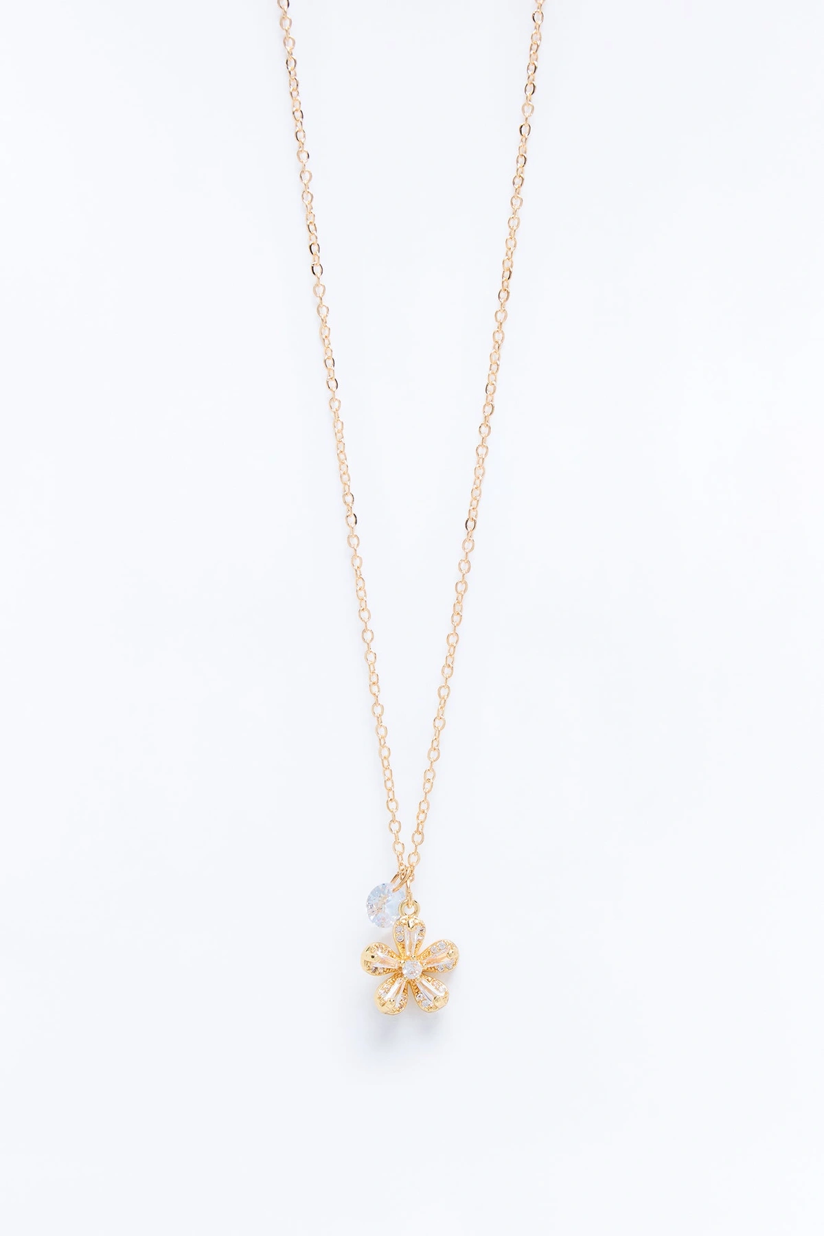 Cubic Zirconia Pretty Petals Necklace - Gold — Dourado
