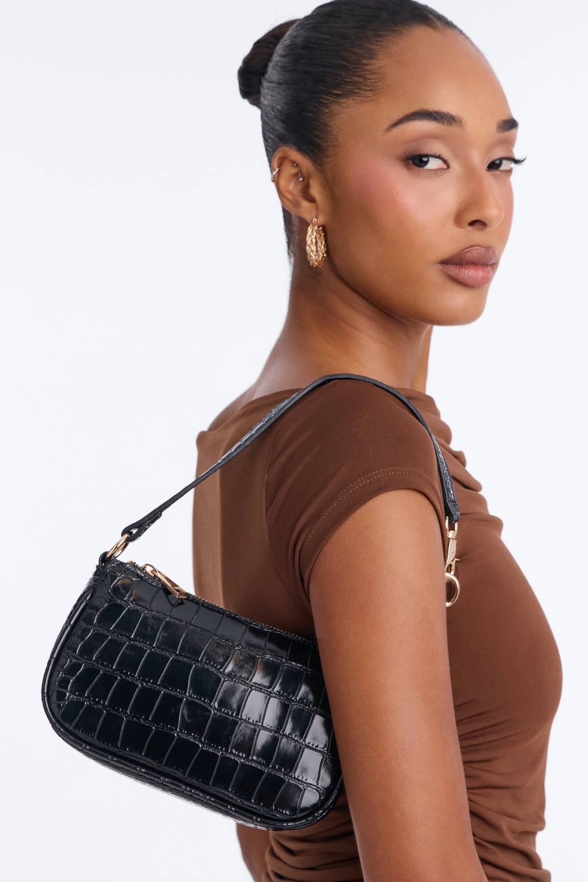 Touch Me Right Faux Leather Shoulder Handbag - Black — Preto