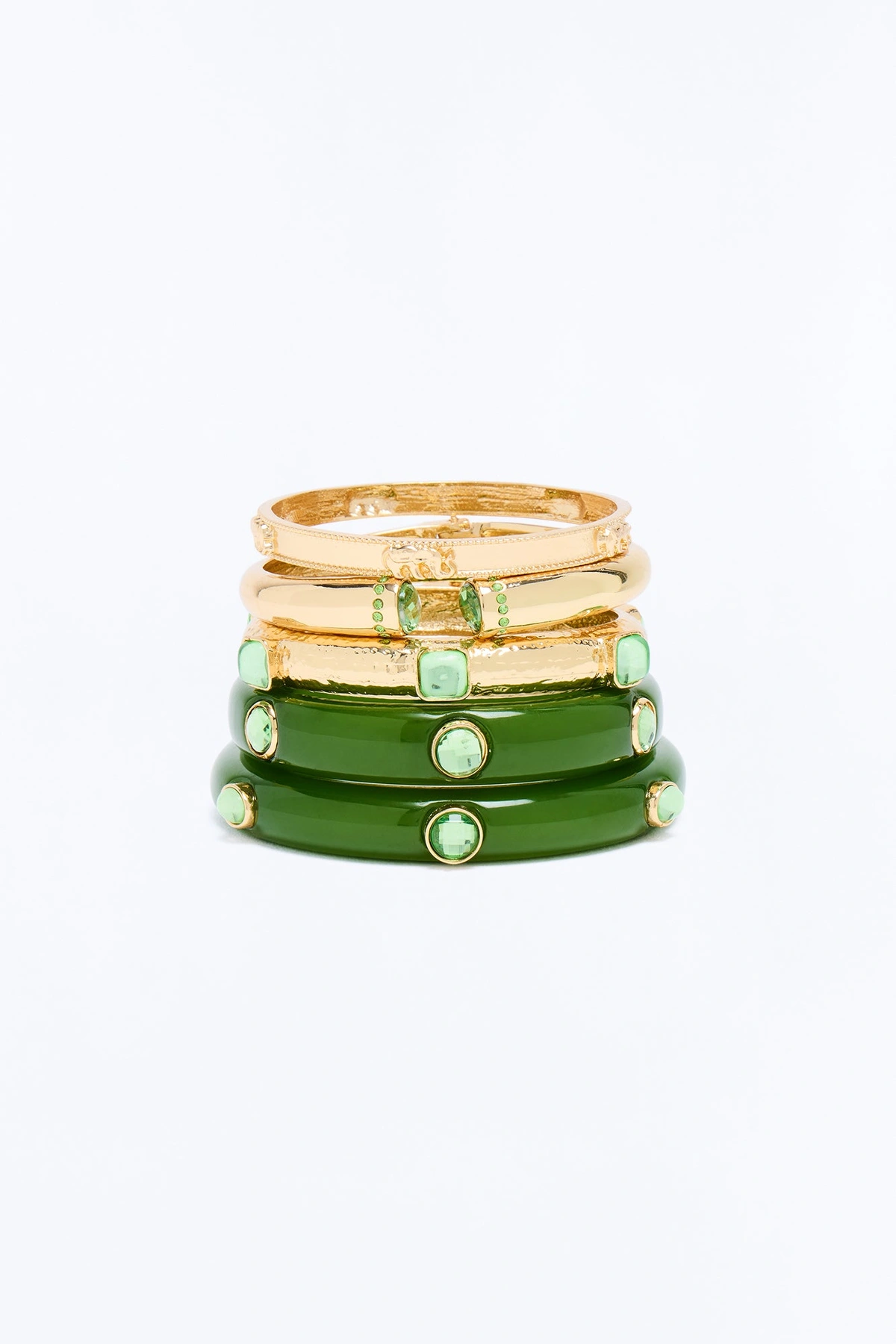 Finest Moment 5 Piece Bracelet Set - Gold/Green — Dourado/Verde