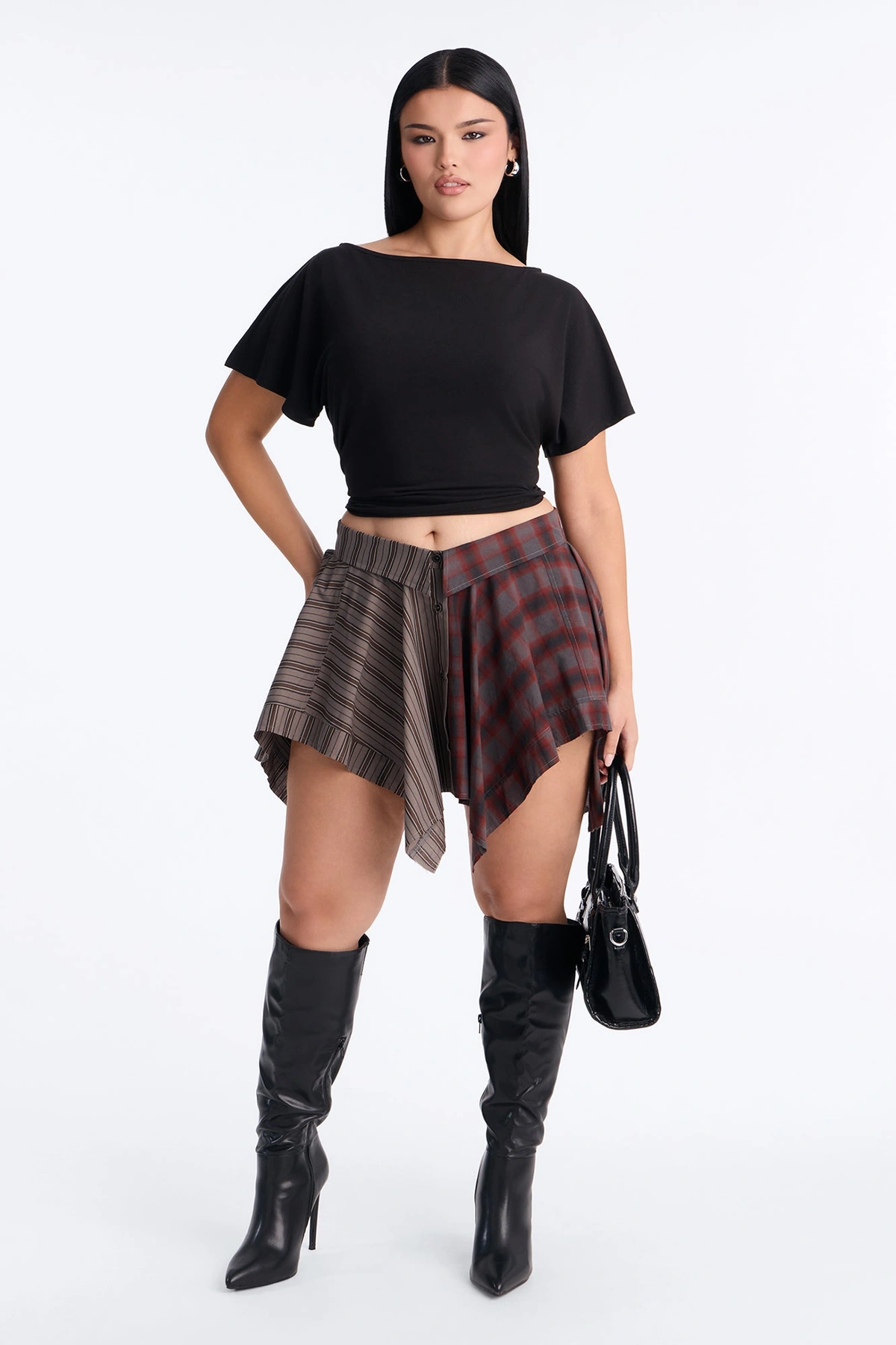 Double Trouble Shirt Mini Skirt - Grey/combo — Cinzento/combinação