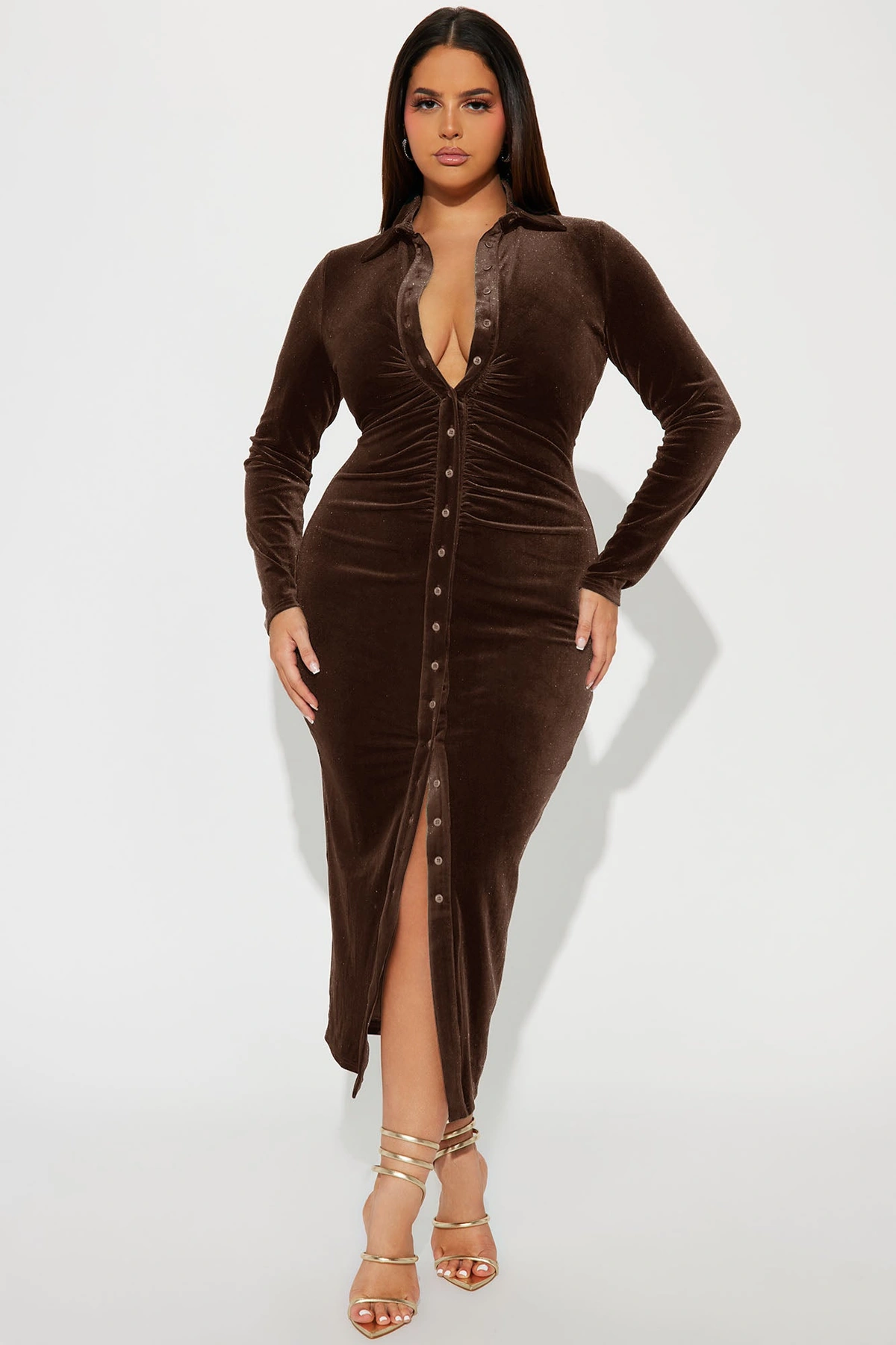 Katie Velvet Midi Dress - Chocolate — Chocolate