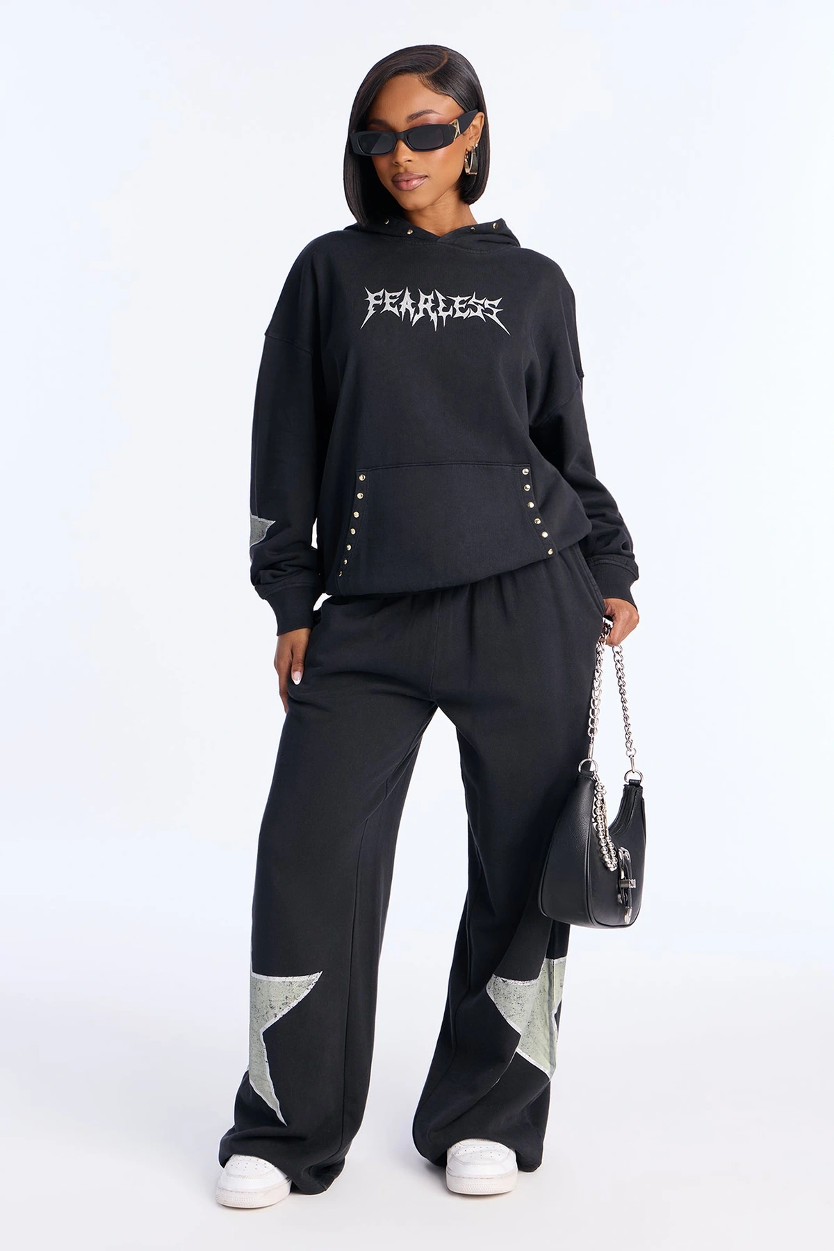Fearless Fleece Hoodie Pant Set - Black — Preto