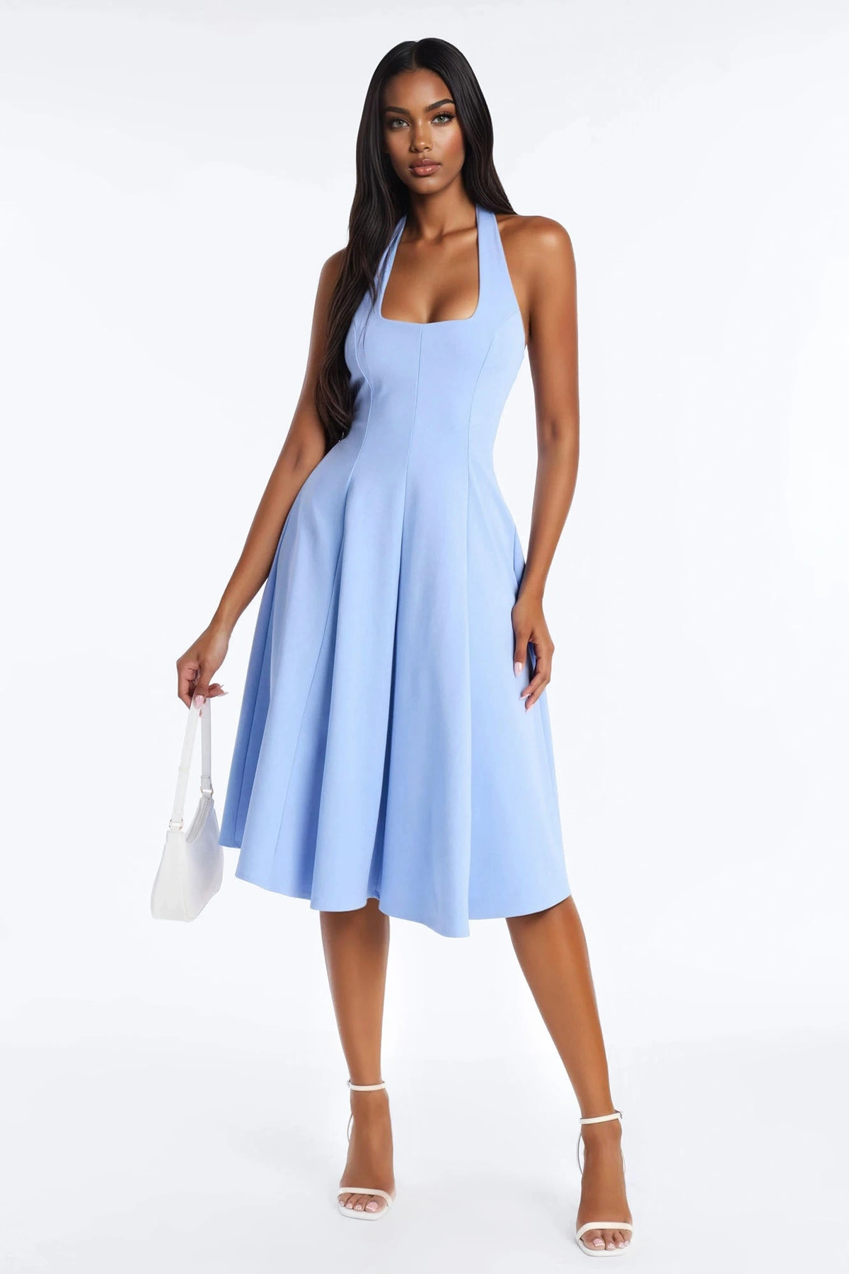 Mabel Ponte Midi Dress - Blue — Azul