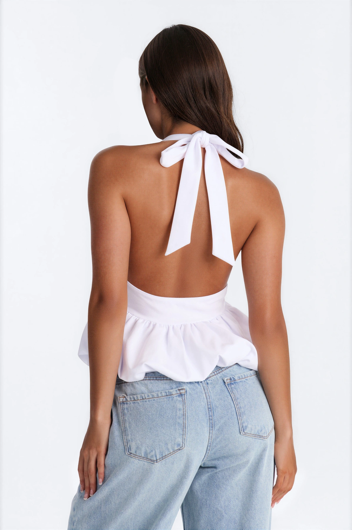 Girl Brunch Bubble Hem Halter Top - White — Branco