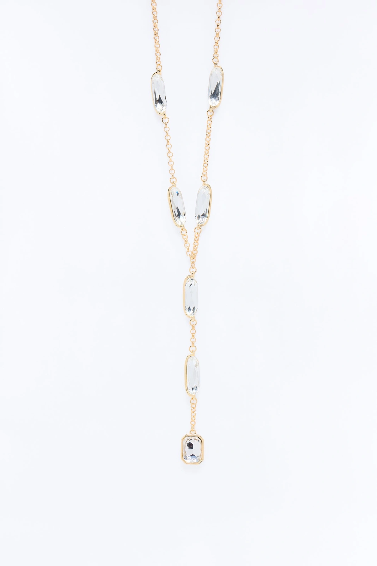 Pieces Of Me Rhinestone Lariat Necklace - Gold — Dourado