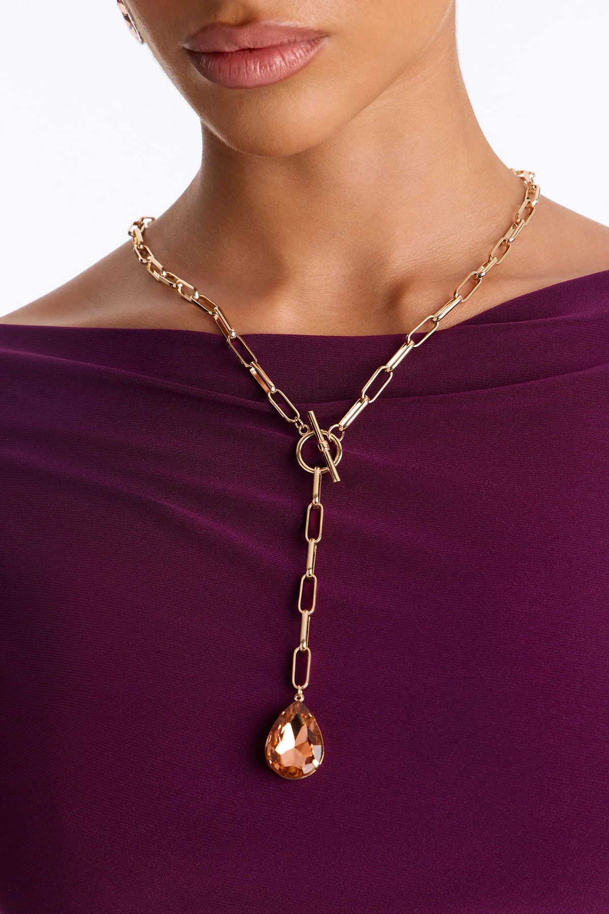 Don't Mind Me Lariat Necklace - Gold/Pink — Dourado/Rosa