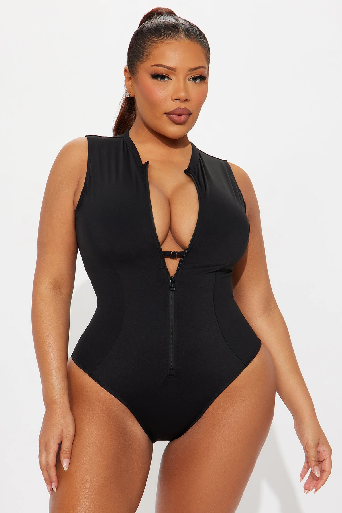 Delvina Snatched Sculpting Lace Up 1 Piece Swimsuit - Black — Preto
