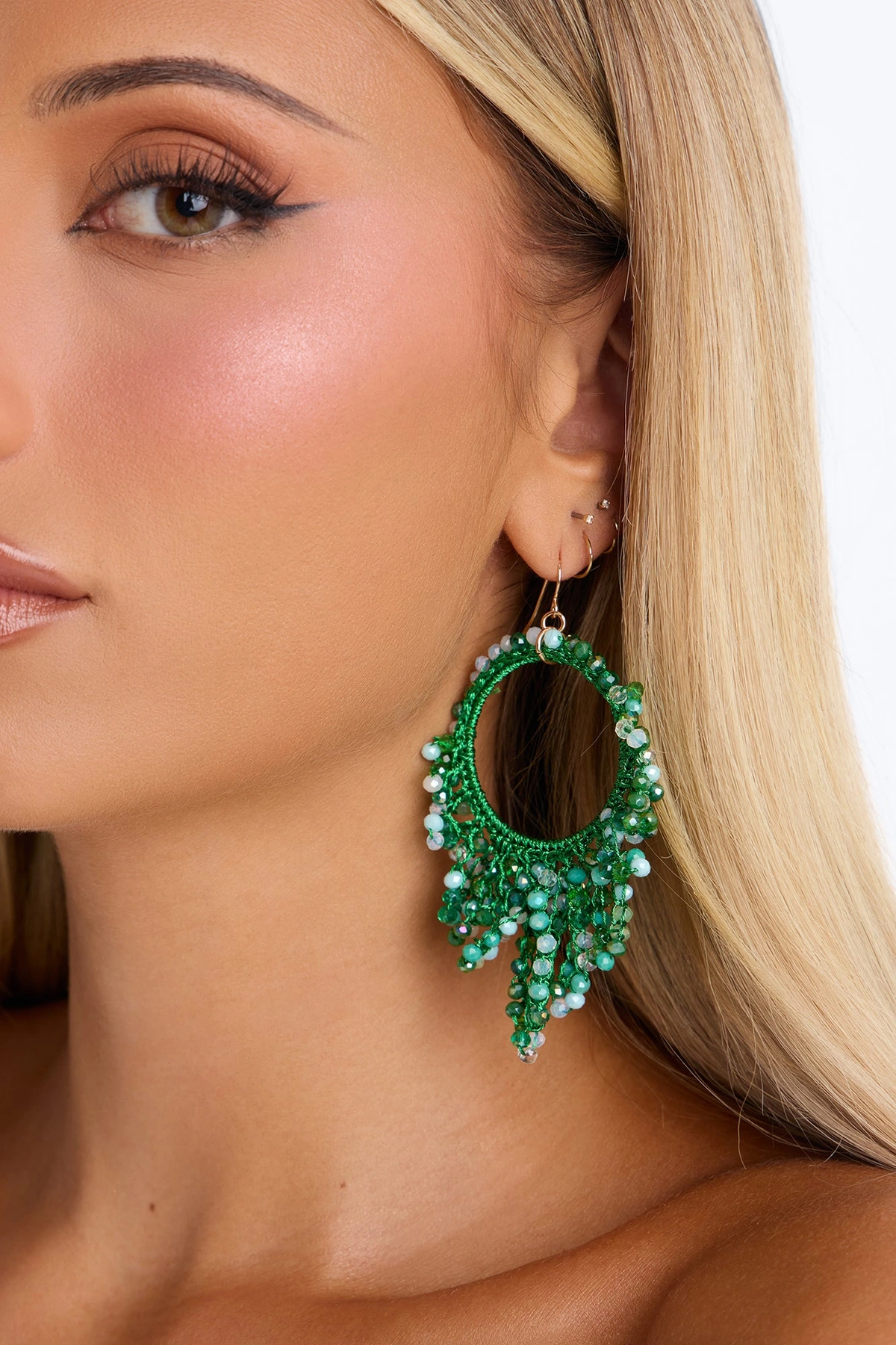 Beach Day Hoop Earrings - Green/combo — Verde/combinação