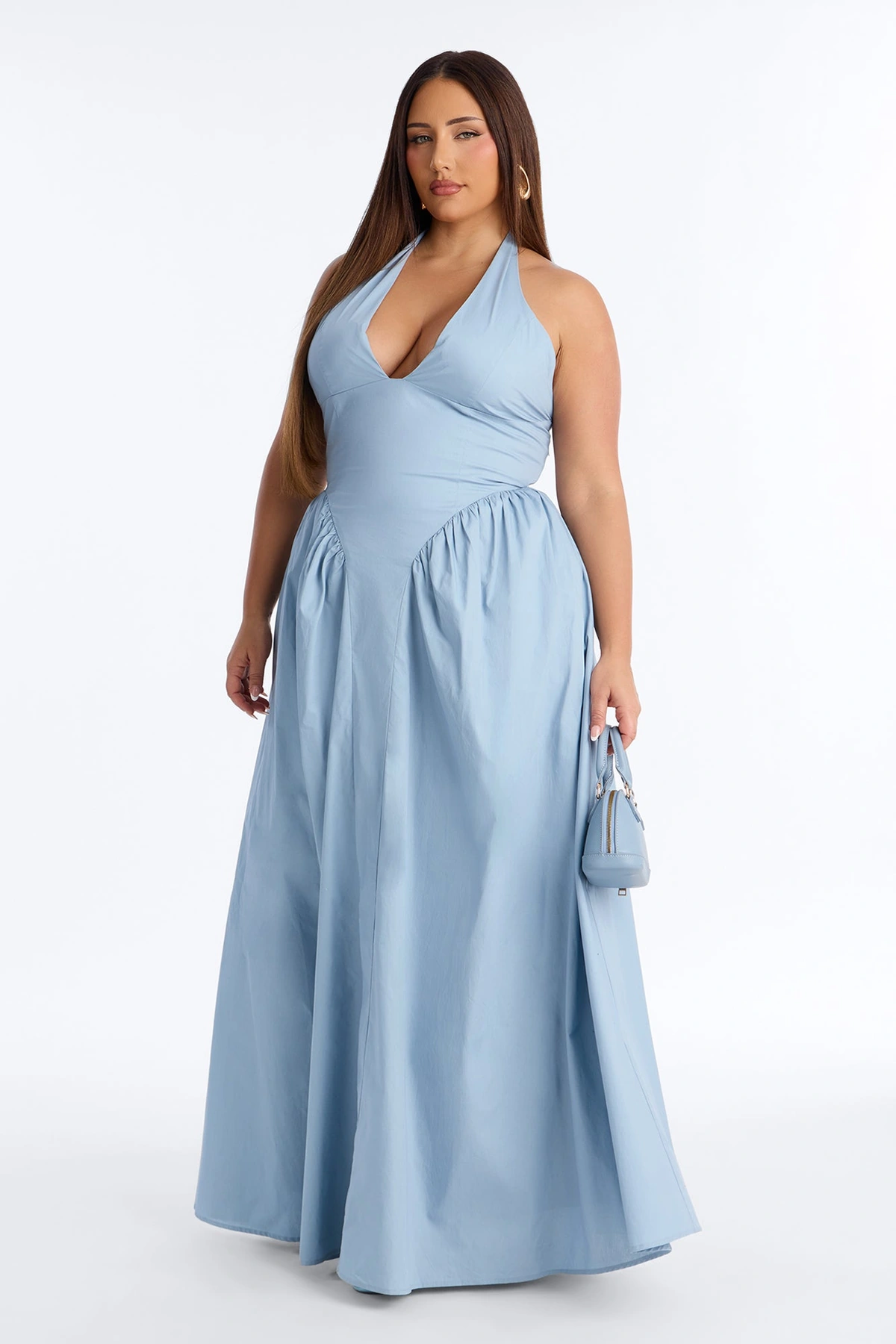 Maisie Drop Waist Poplin Maxi Dress - Blue — Azul
