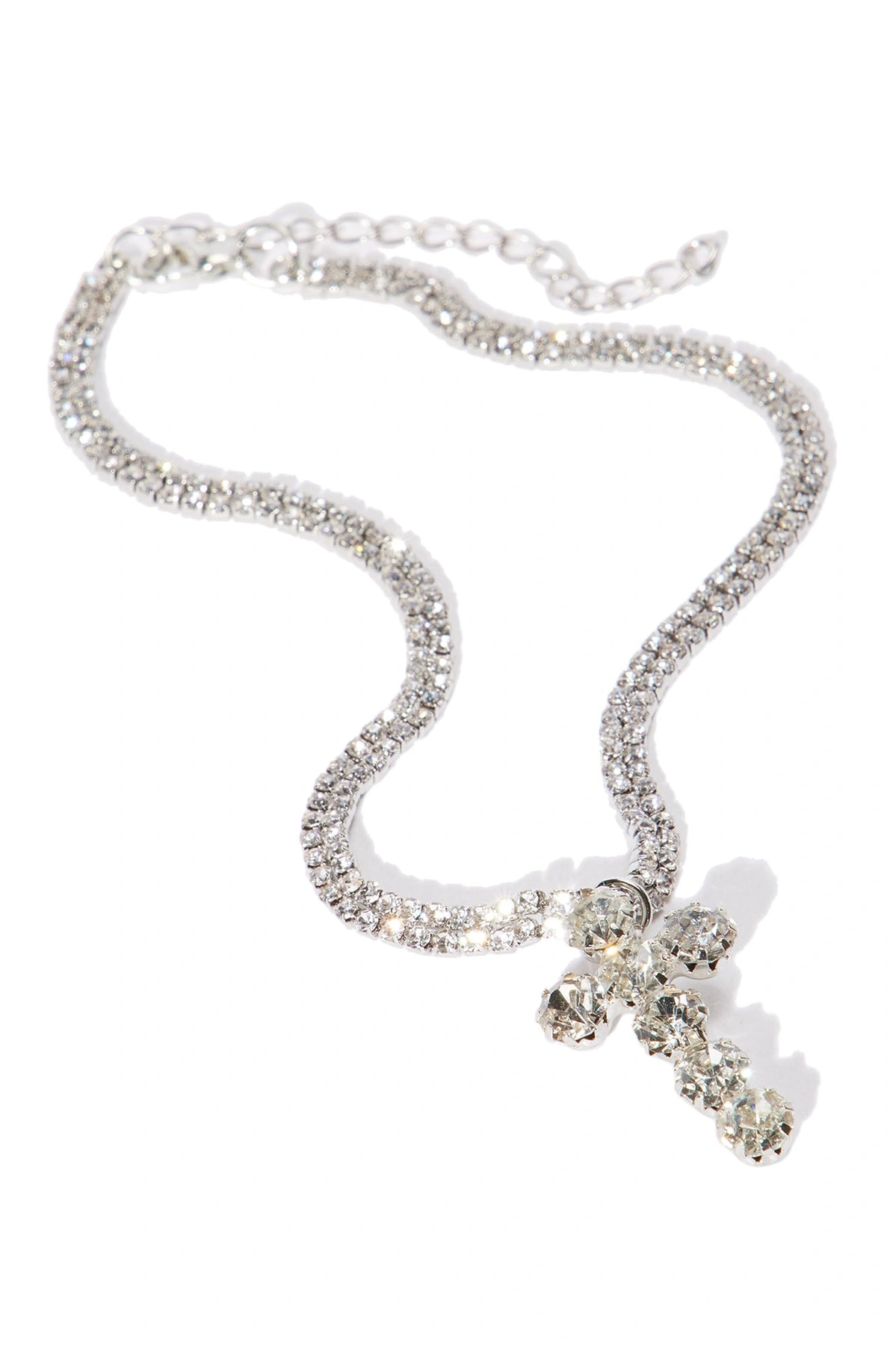 Iced Out Cross Necklace - Silver — Prateado