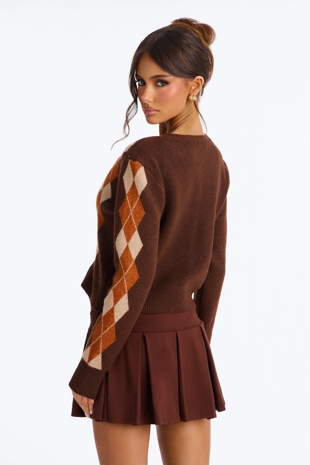 She Reads Argyle Sweater - Chocolate/Combo — Chocolate/combinação