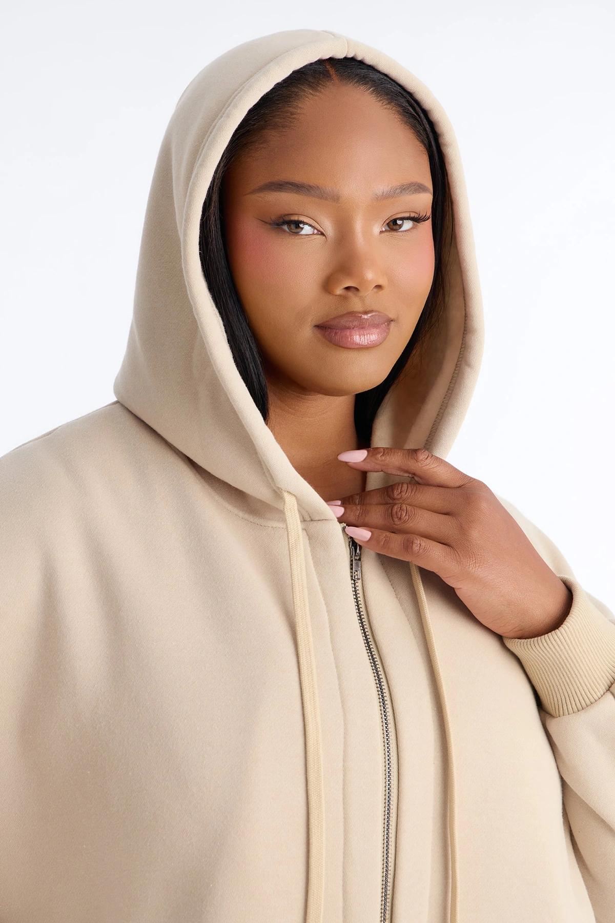 Sunday Lounge Fleece Hooded Long Jacket - Taupe — Bege acinzentado
