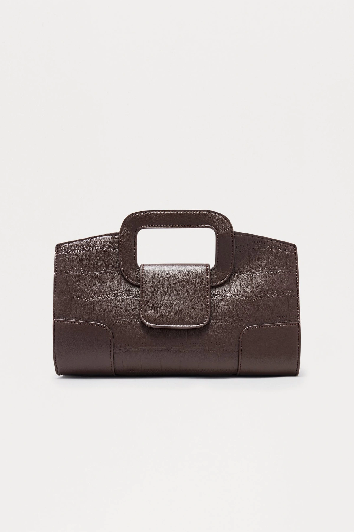 At My Fingertips Croc Faux Leather Clutch - Brown — Castanho