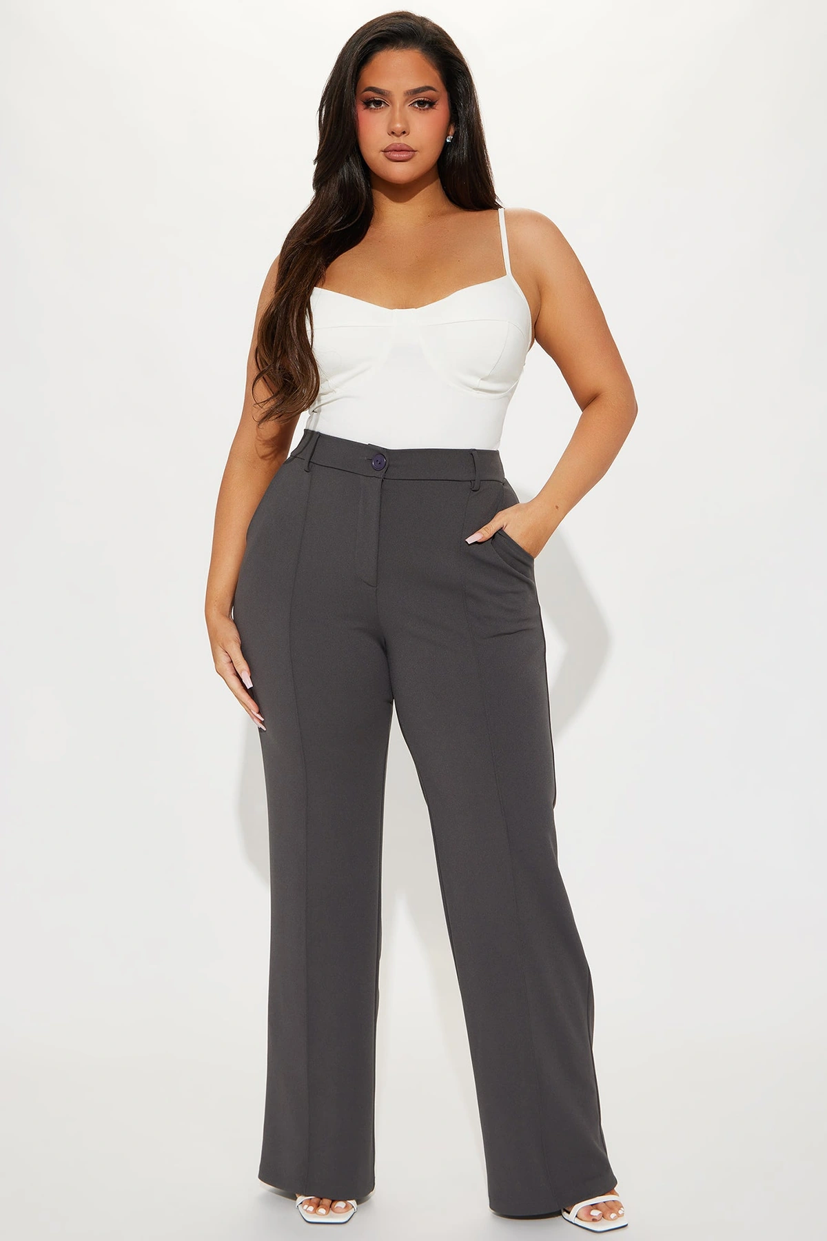 Heidi Wide Leg Trouser Pant - Charcoal — Cinzento-escuro