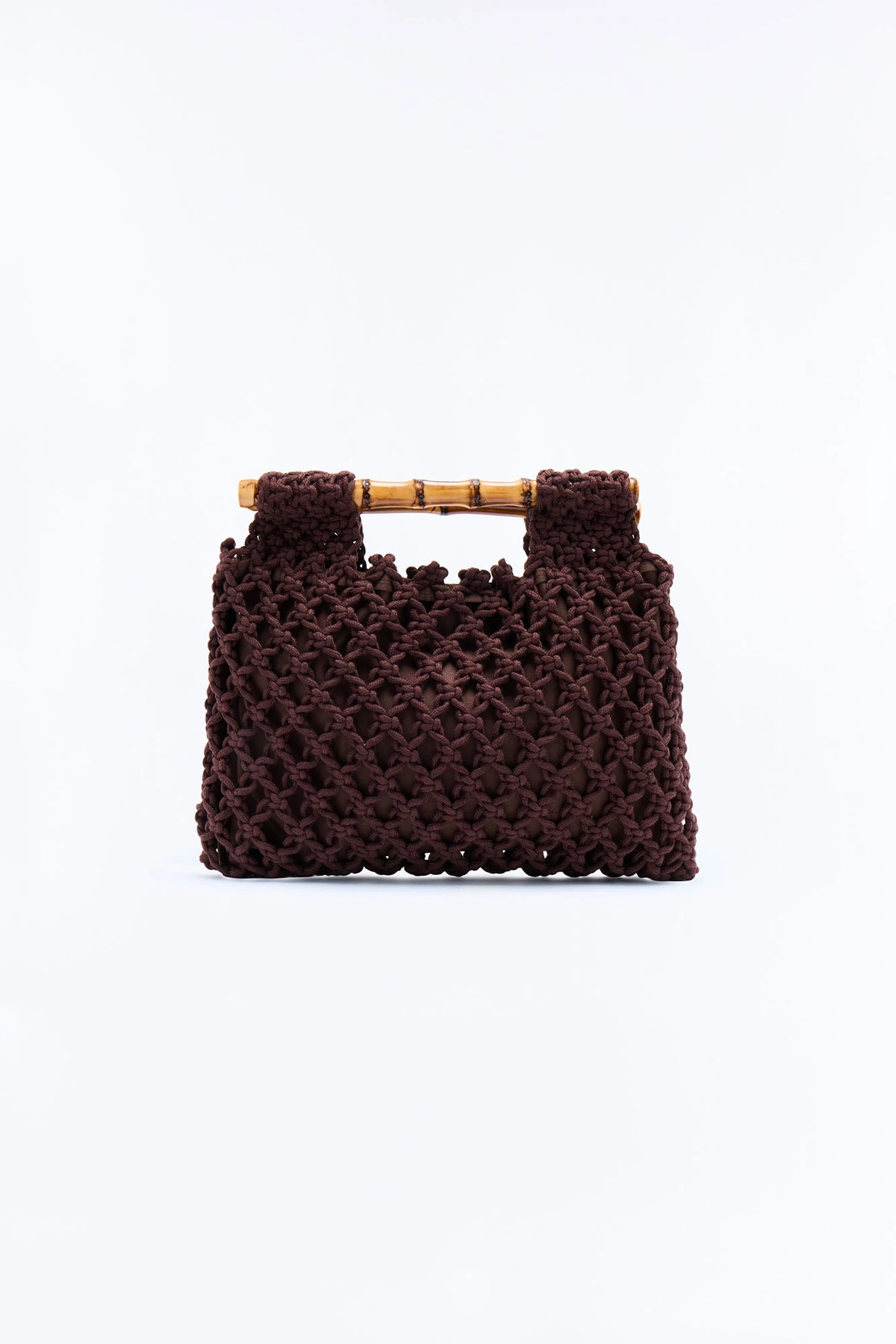 Palm Weave Crochet Satchel Handbag - Brown — Castanho