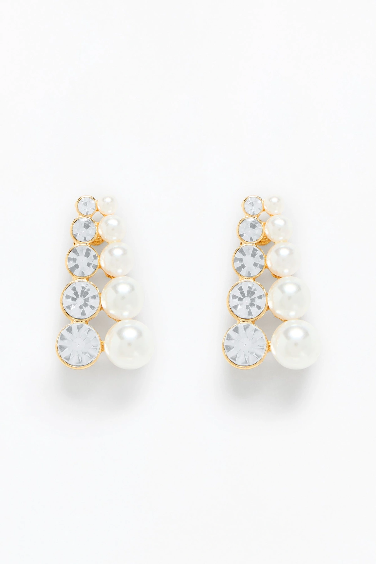 Pearly Rhinestone Drop Earrings - White/Gold — Branco/Dourado