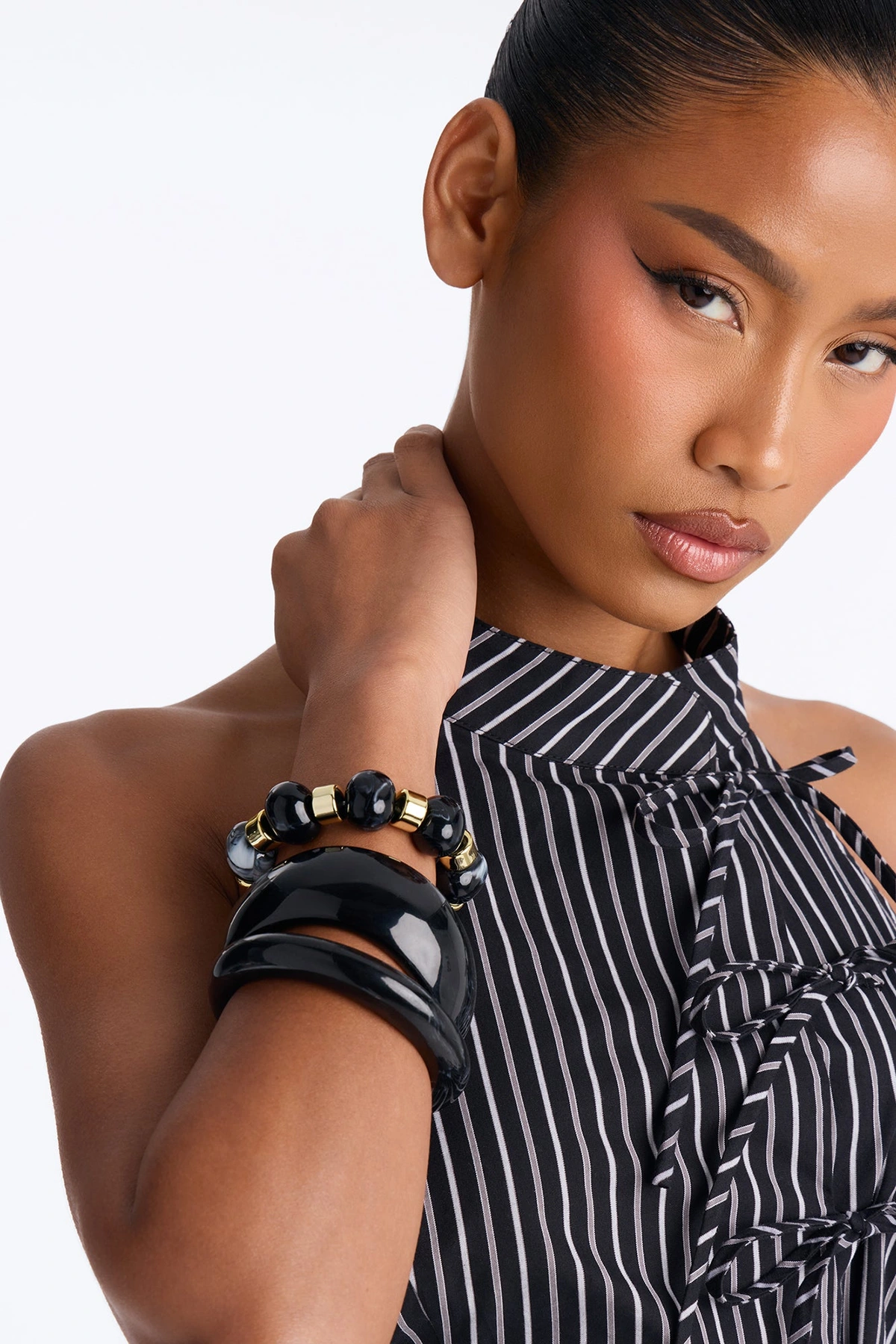 Sun And Sea 3 Piece Bracelet Set - Black/Gold — Preto/Dourado