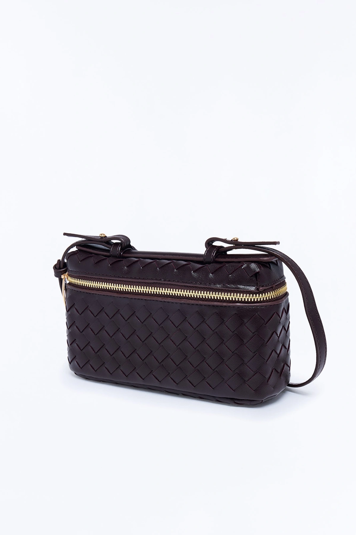 Intertwined Woven Faux Leather Crossbody Handbag - Brown — Castanho