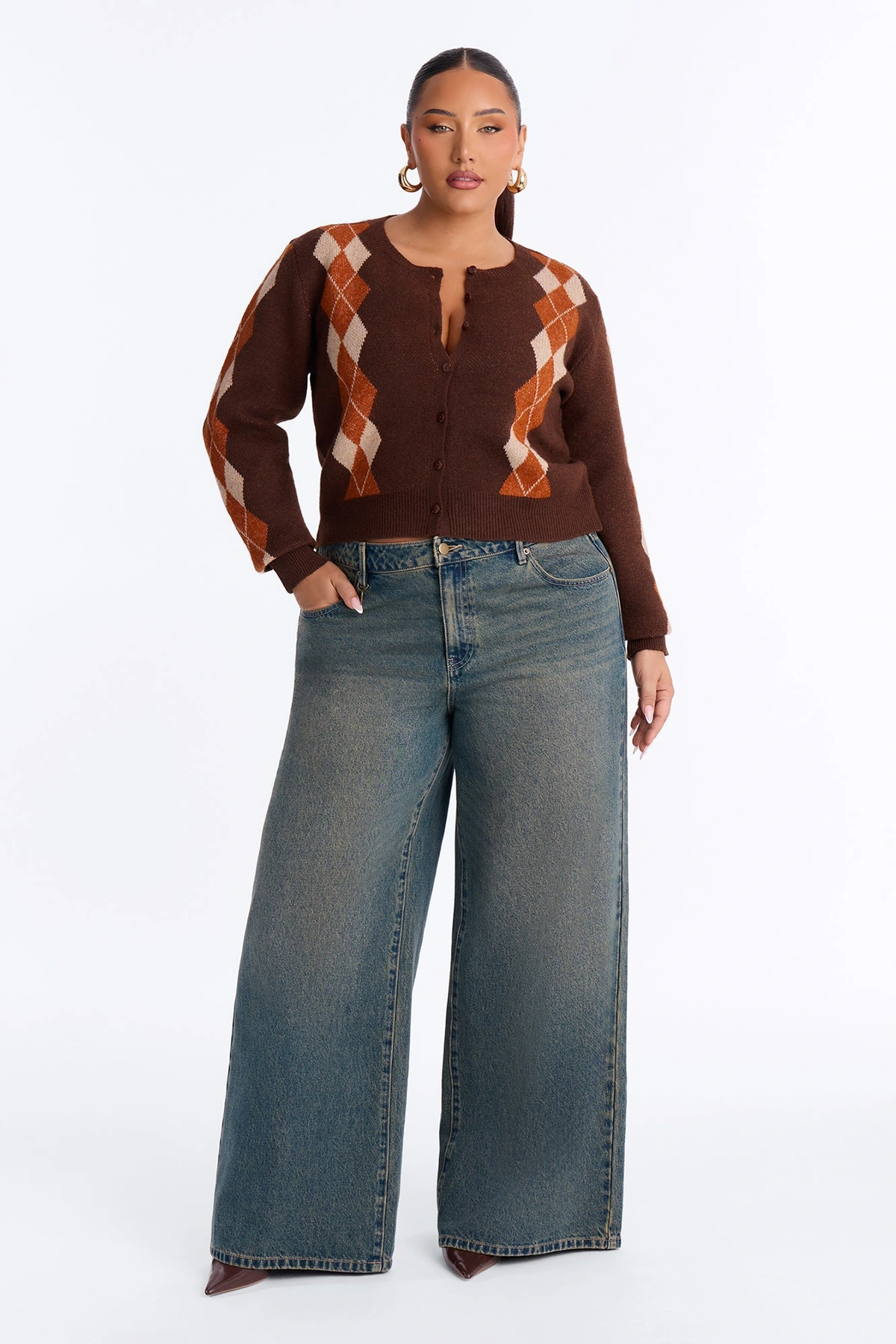 She Reads Argyle Sweater - Chocolate/Combo — Chocolate/combinação