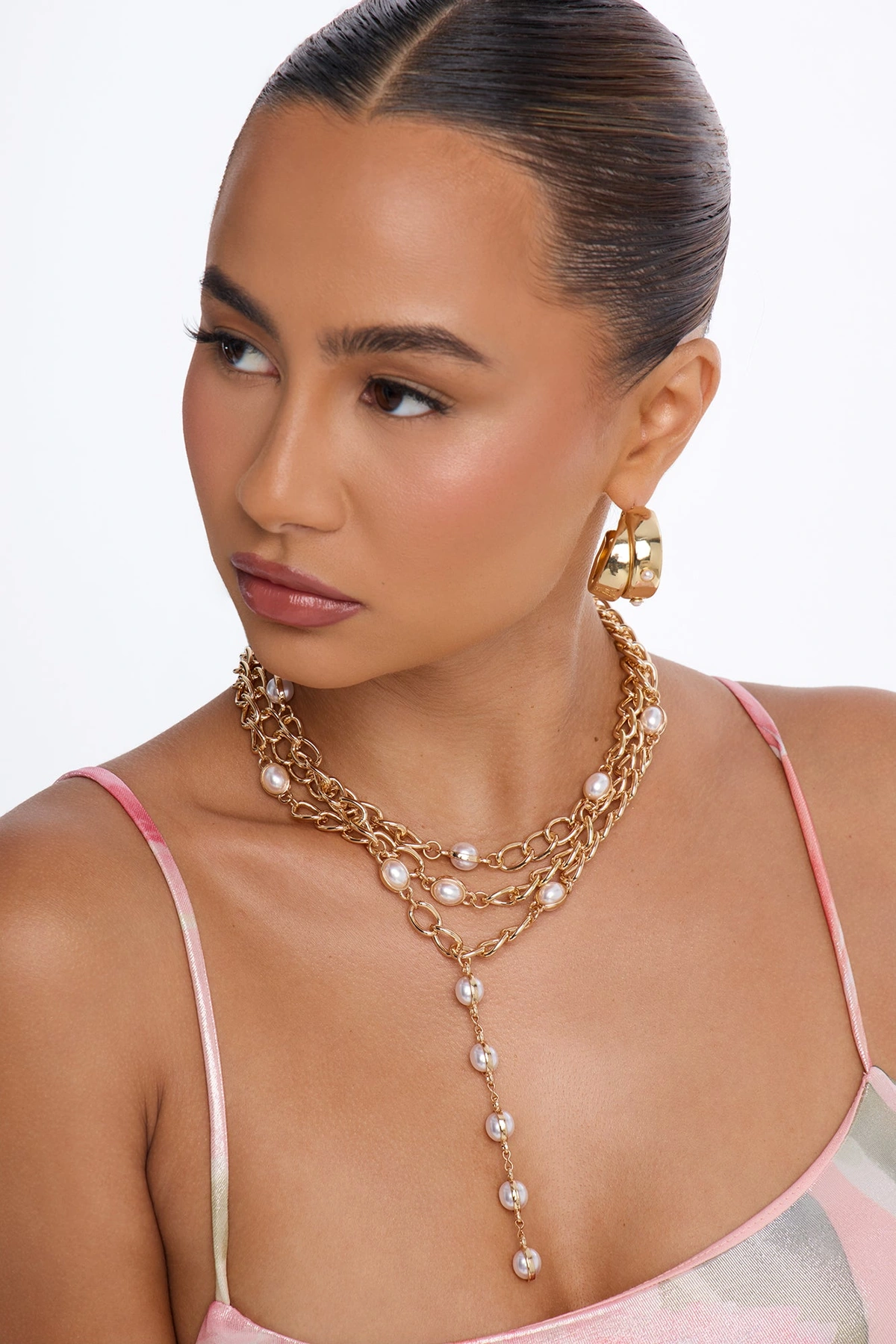Lovefall Pearl Lariat Necklace - Gold — Dourado
