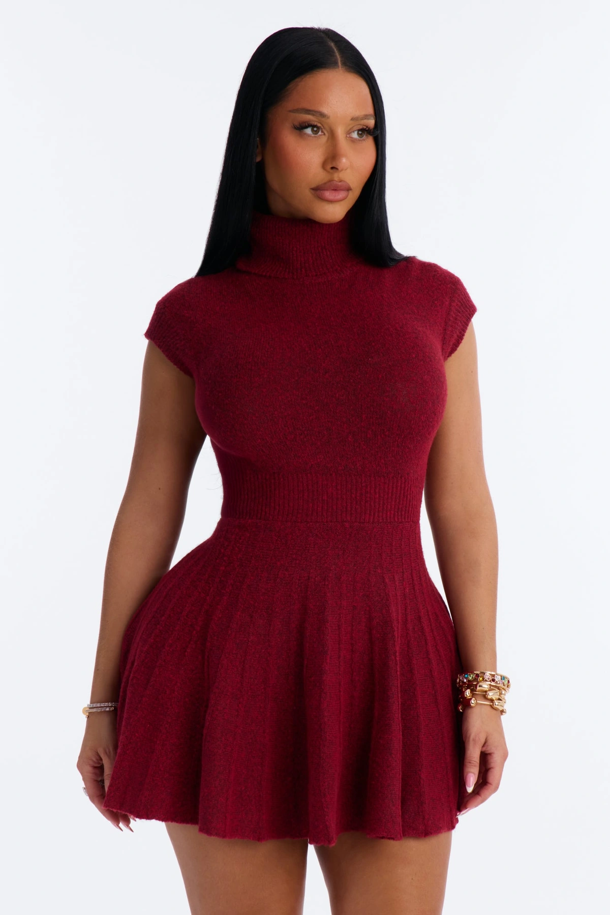 Hazel Turtle Neck Sweater Mini Dress - Burgundy — Bordô