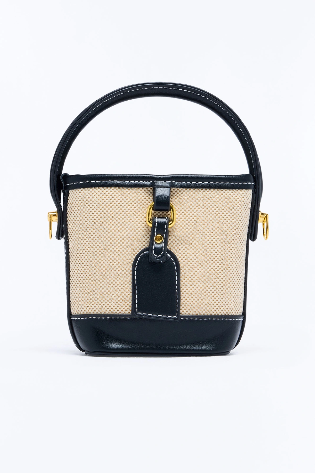 Never Lost Canvas Mini Bucket Satchel Handbag - Black/combo — Preto/combinação