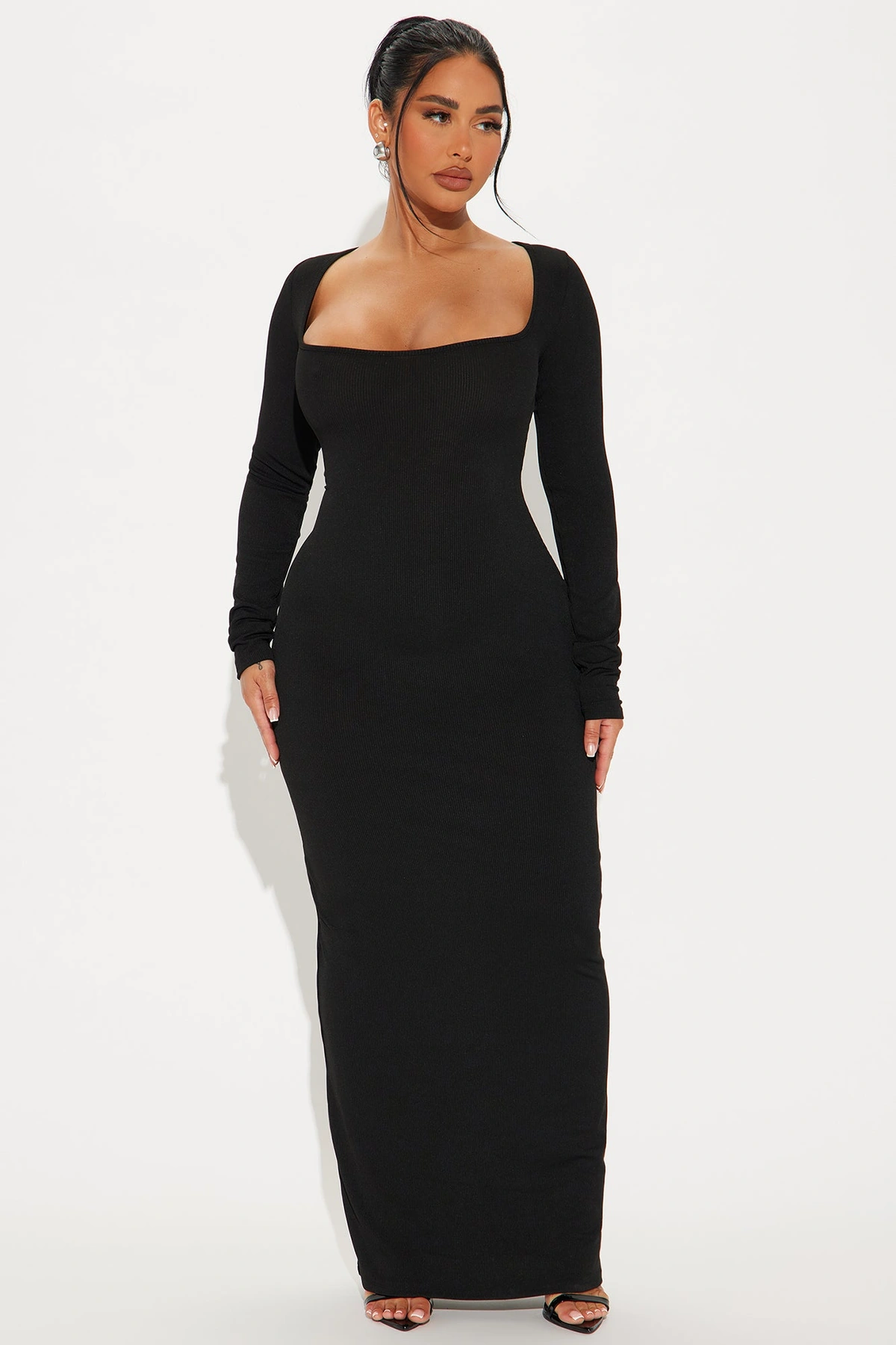 Brooklyn Long Sleeve Maxi Dress - Black — Preto