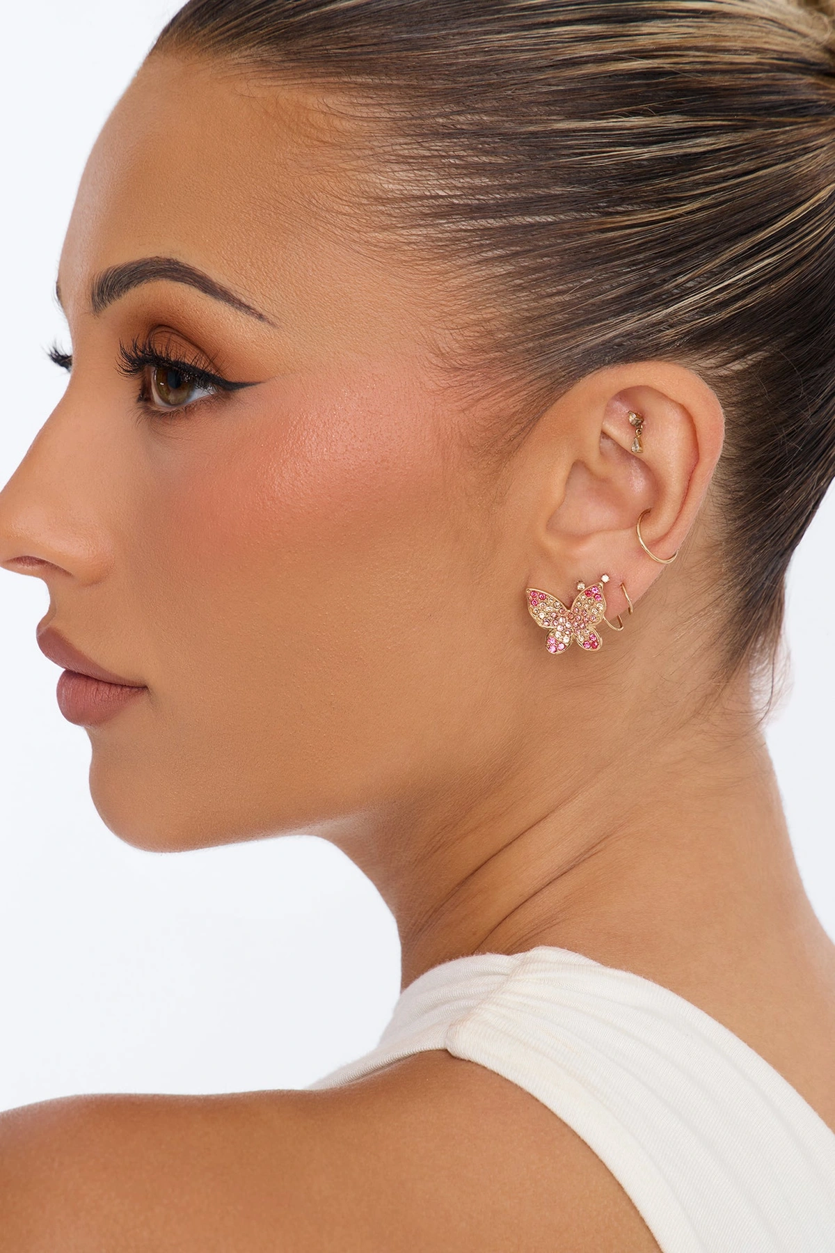 Don't Leave Me Behind Butterfly Stud Earrings - Pink — Rosa