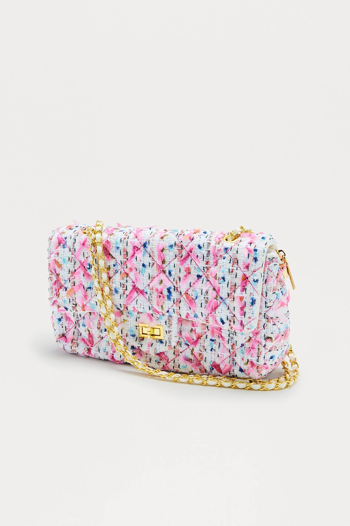 Clueless Chic Tweed Crossbody Handbag - Pink/combo — Rosa/combinação