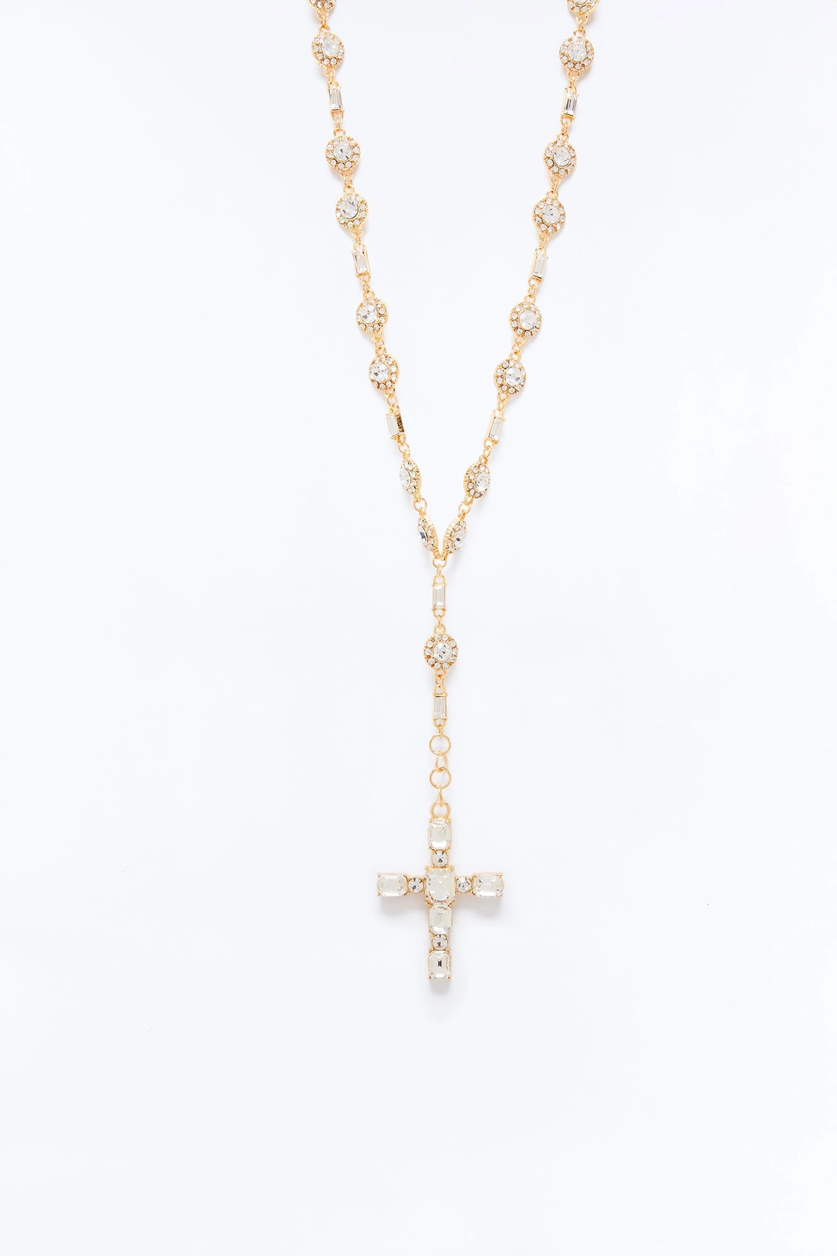 Icy Praise Rhinestone Lariat Necklace - Gold — Dourado