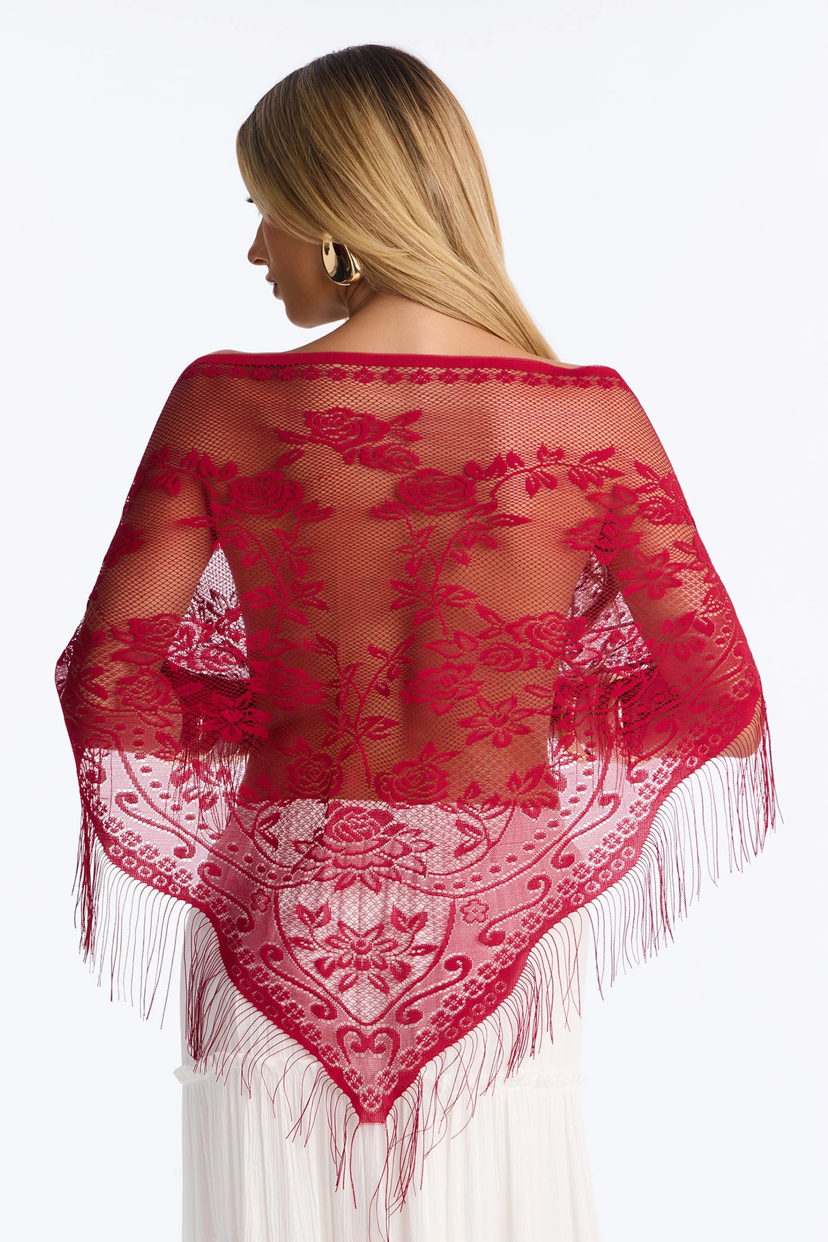 Delicate Flowers Lace Shawl Scarf - Burgundy — Bordô