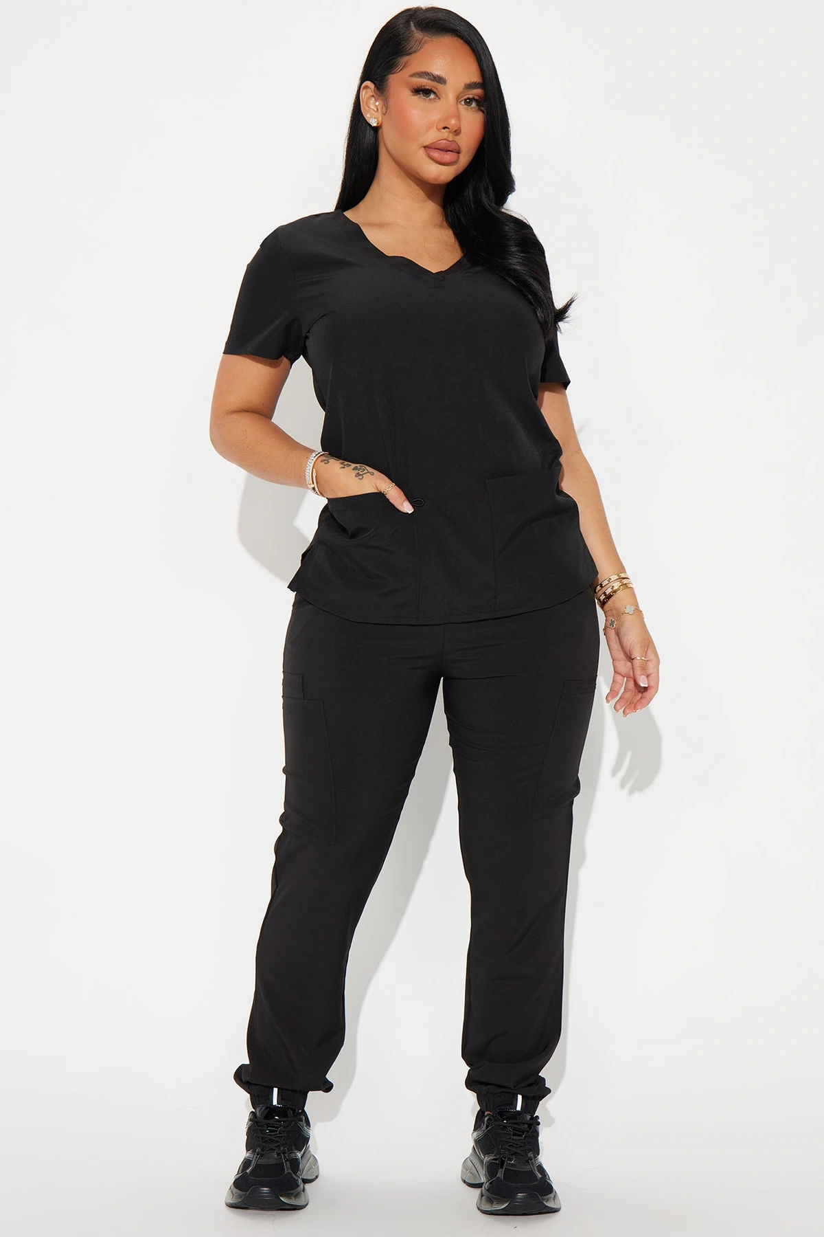 On Call Jogger Stretch Uniform Scrub Set - Black — Preto
