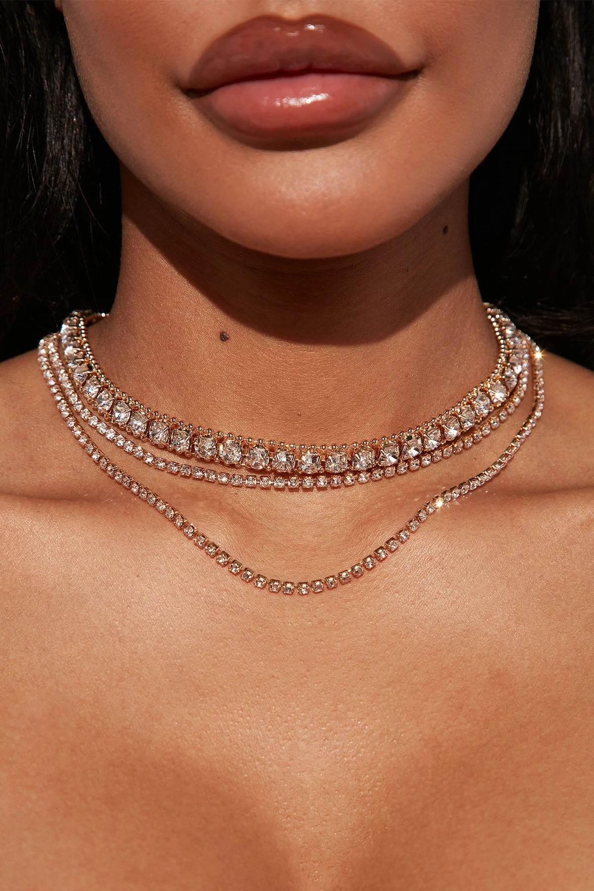 Late Night Party Rhinestone Necklace - Gold — Dourado