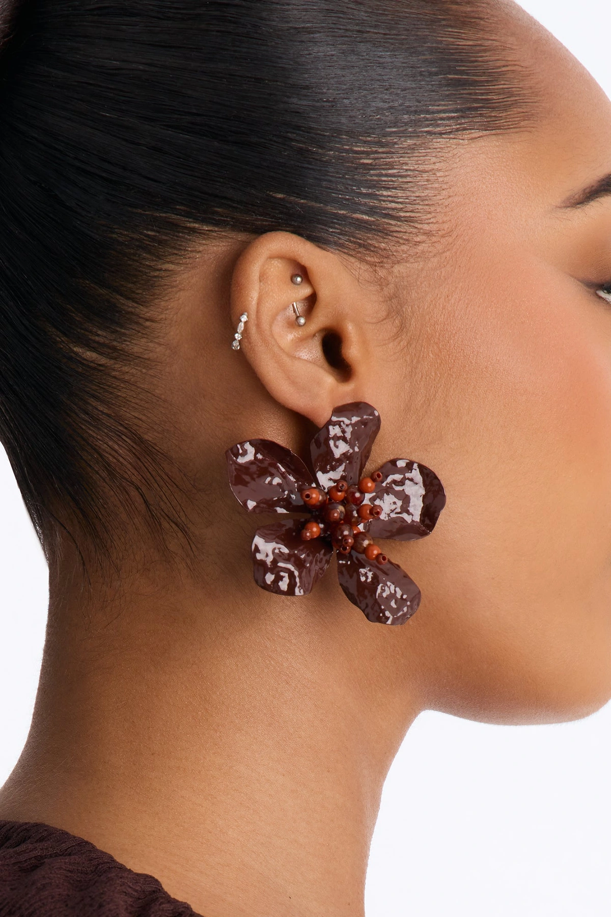 Cure My Soul Floral Drop Earrings - Brown — Castanho