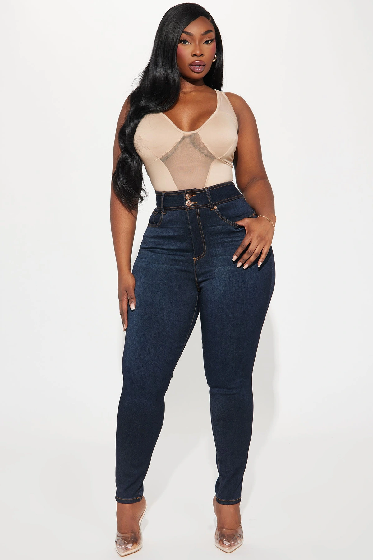 Snatch Me Tight Booty Lifter Skinny Jeans - Dark Wash — Ganga de lavagem escura