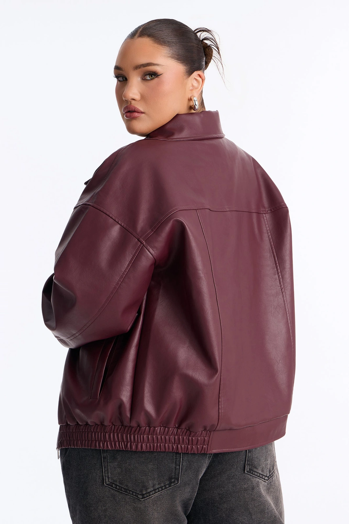Hustle Mode Oversized Faux Leather Jacket - Burgundy — Bordô