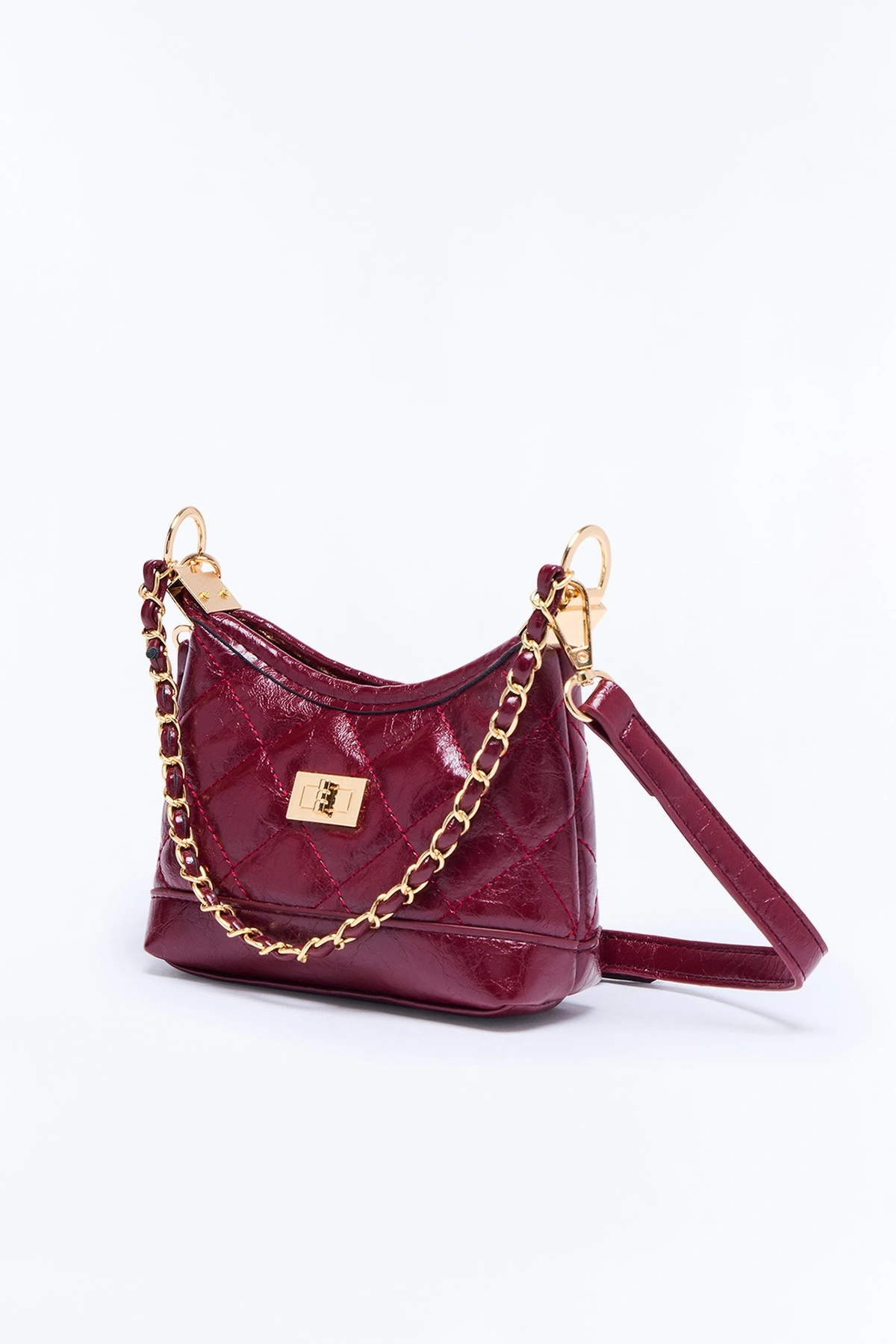 Quilted Dreams Faux Leather Crossbody Handbag - Burgundy — Bordô