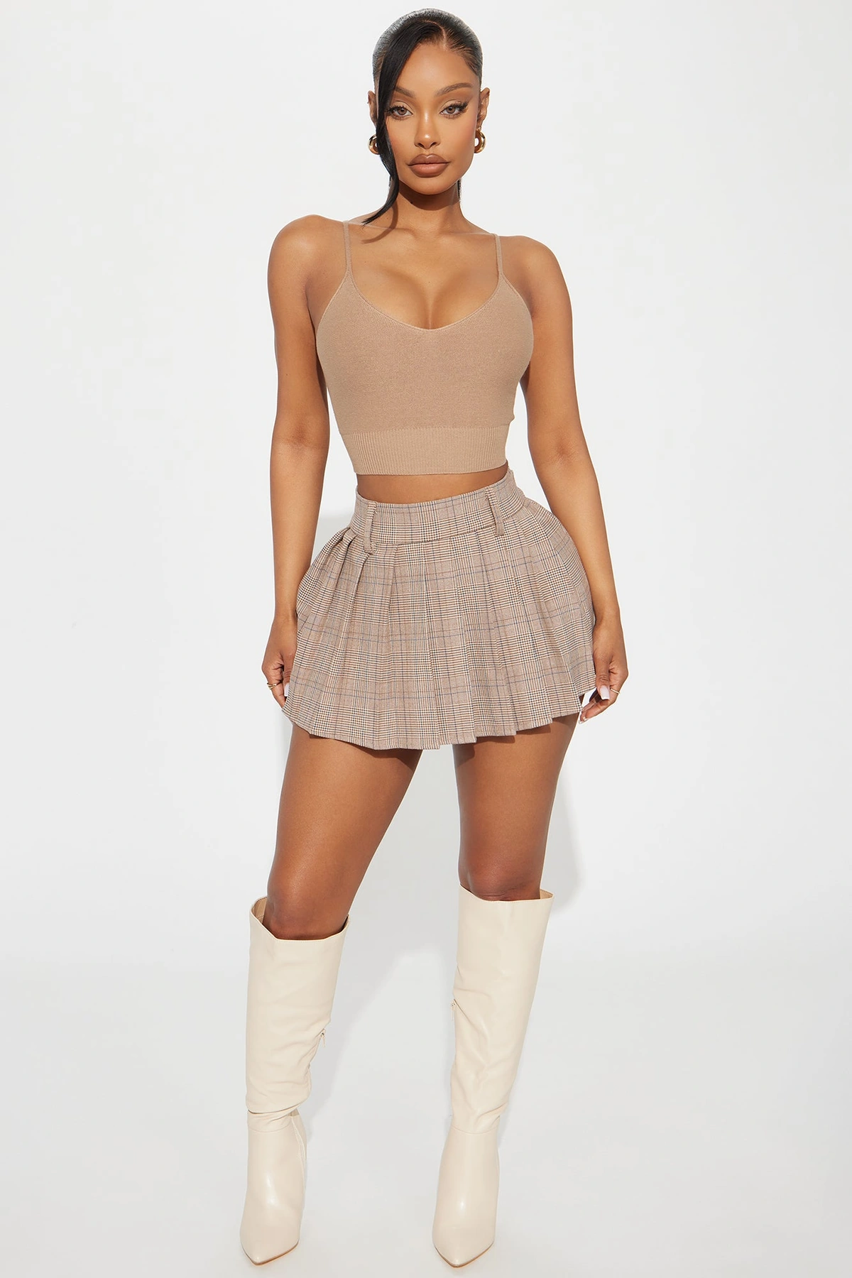Nice Feelings Pleated Mini Skirt - Taupe/combo — Bege acinzentado/combinação