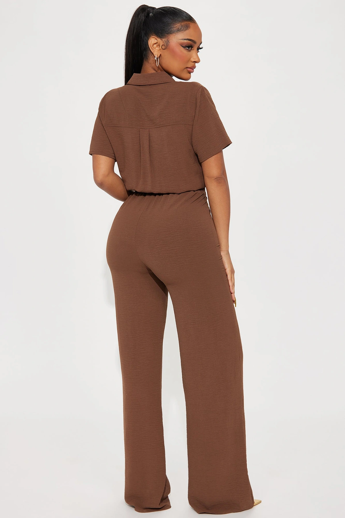 Makenzie Short Sleeve Jumpsuit - Chocolate — Chocolate